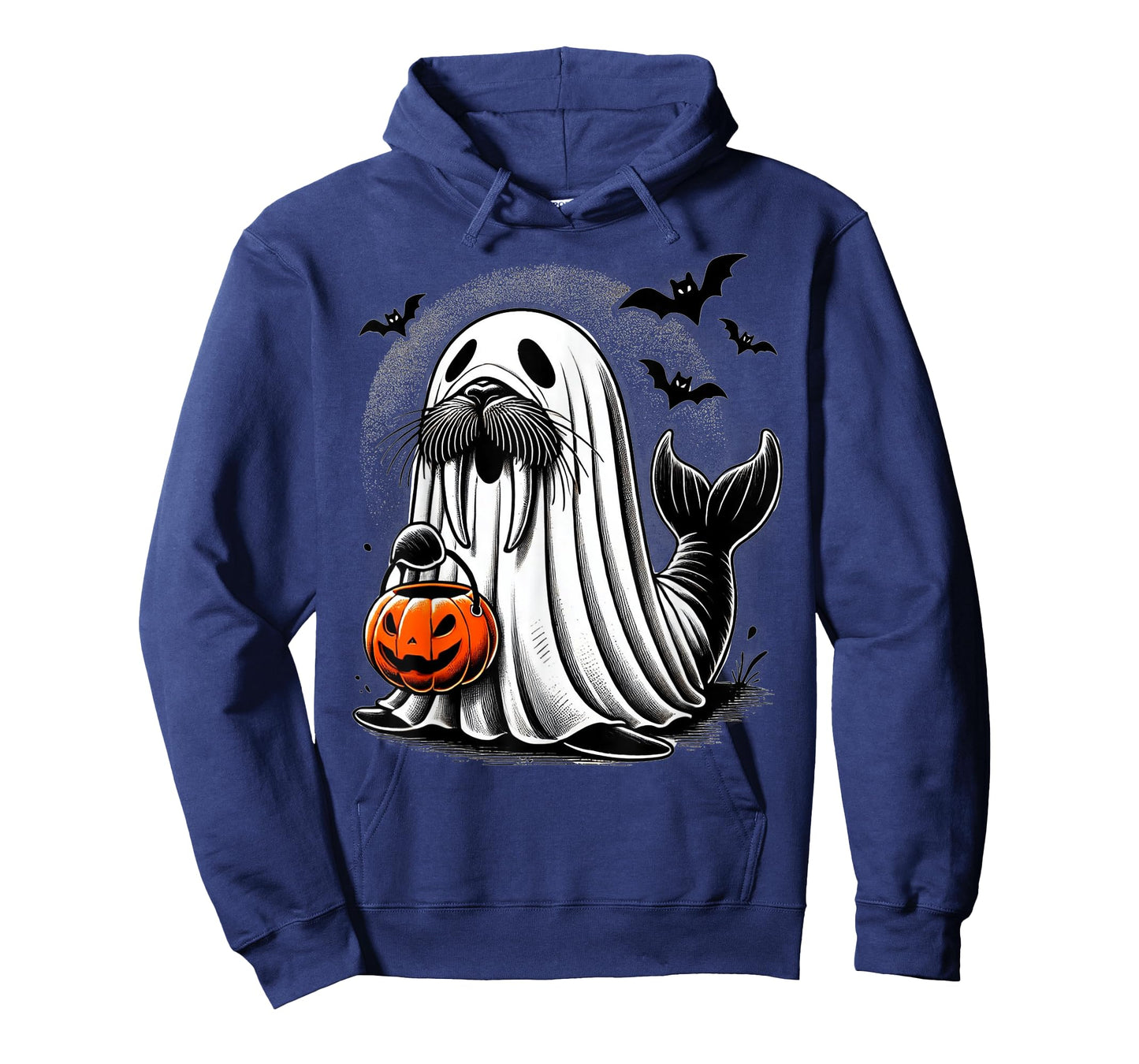 Funny Halloween Seal Ghost Costume Walrus Holding Pumpkin T-Shirt