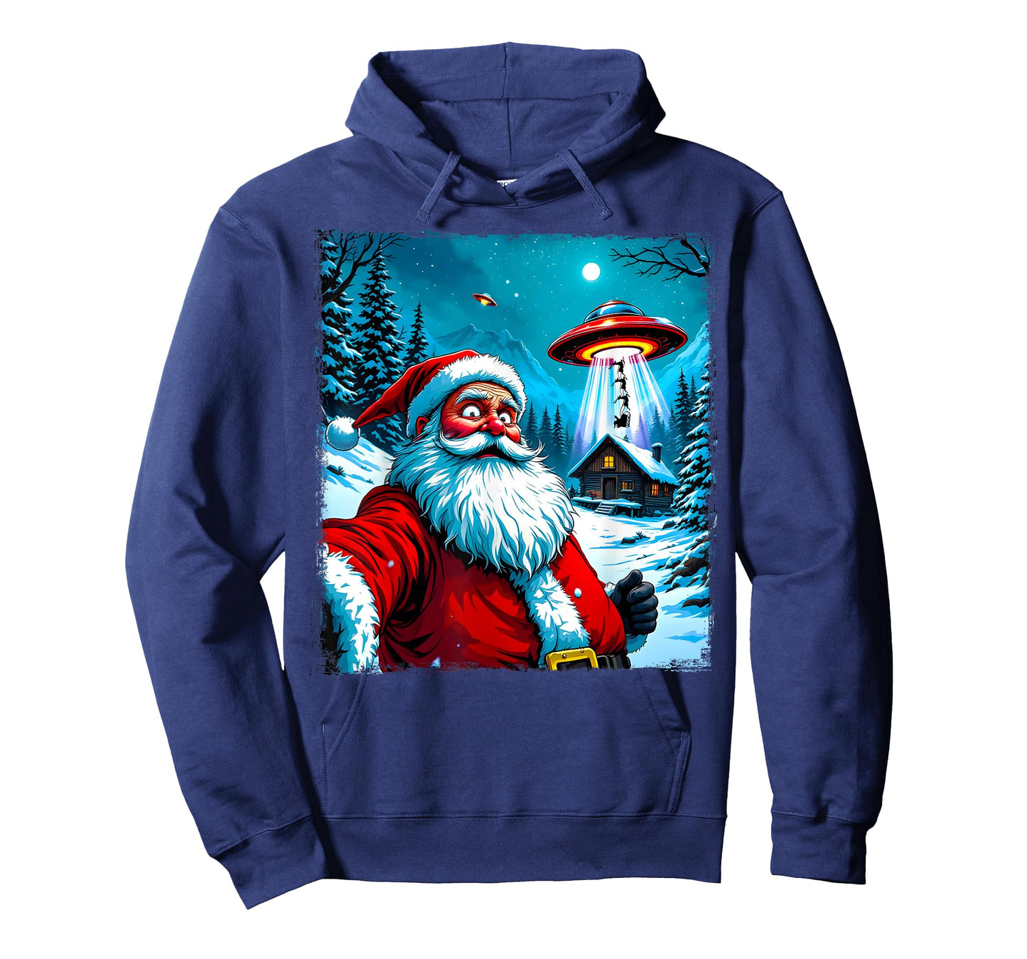 Santa Claus Alien Abduction Christmas UFO Encounter Cartoon T-Shirt