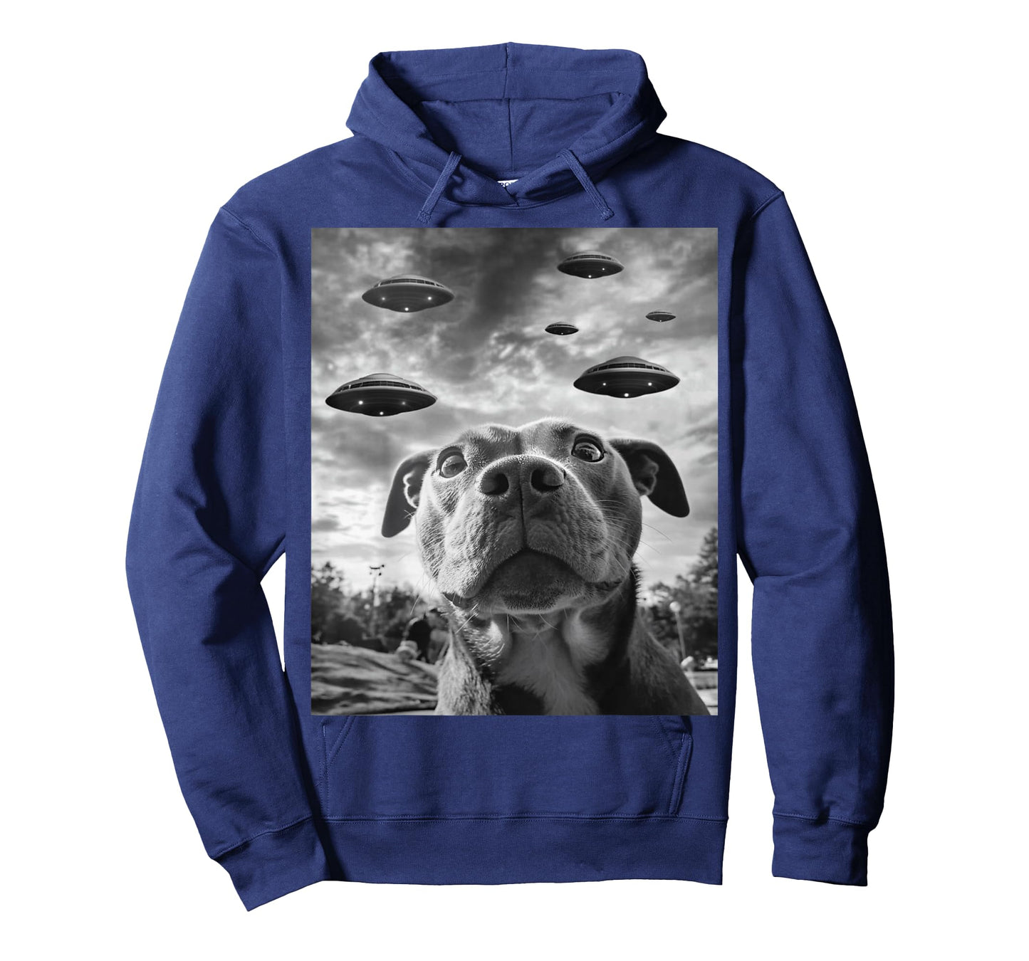 Funny Dog Pitbull Selfie with UFOs Alien Novelty T-Shirt