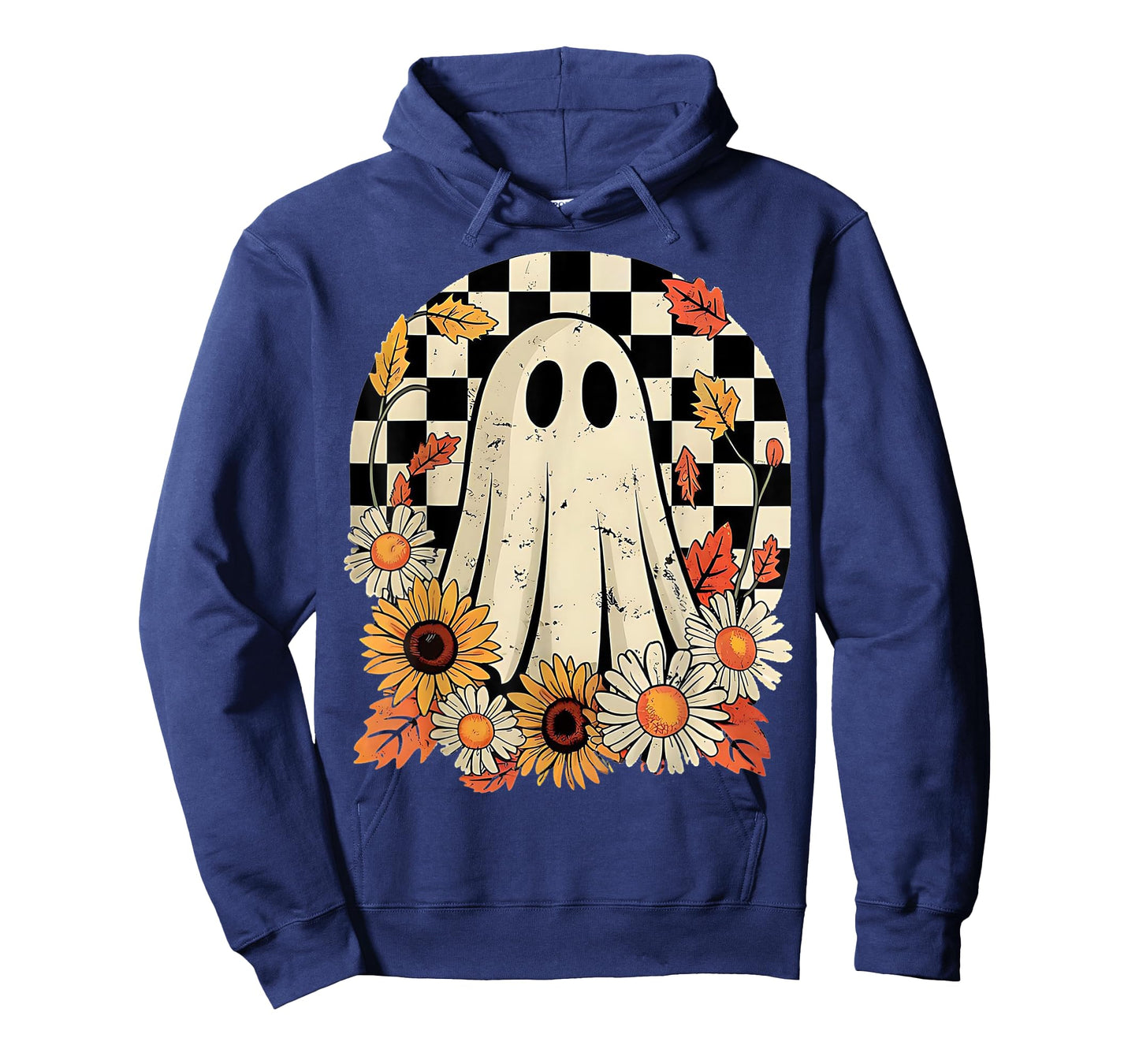 Checkerboard Daisy Pumpkin Ghost Fall Floral Retro Halloween T-Shirt