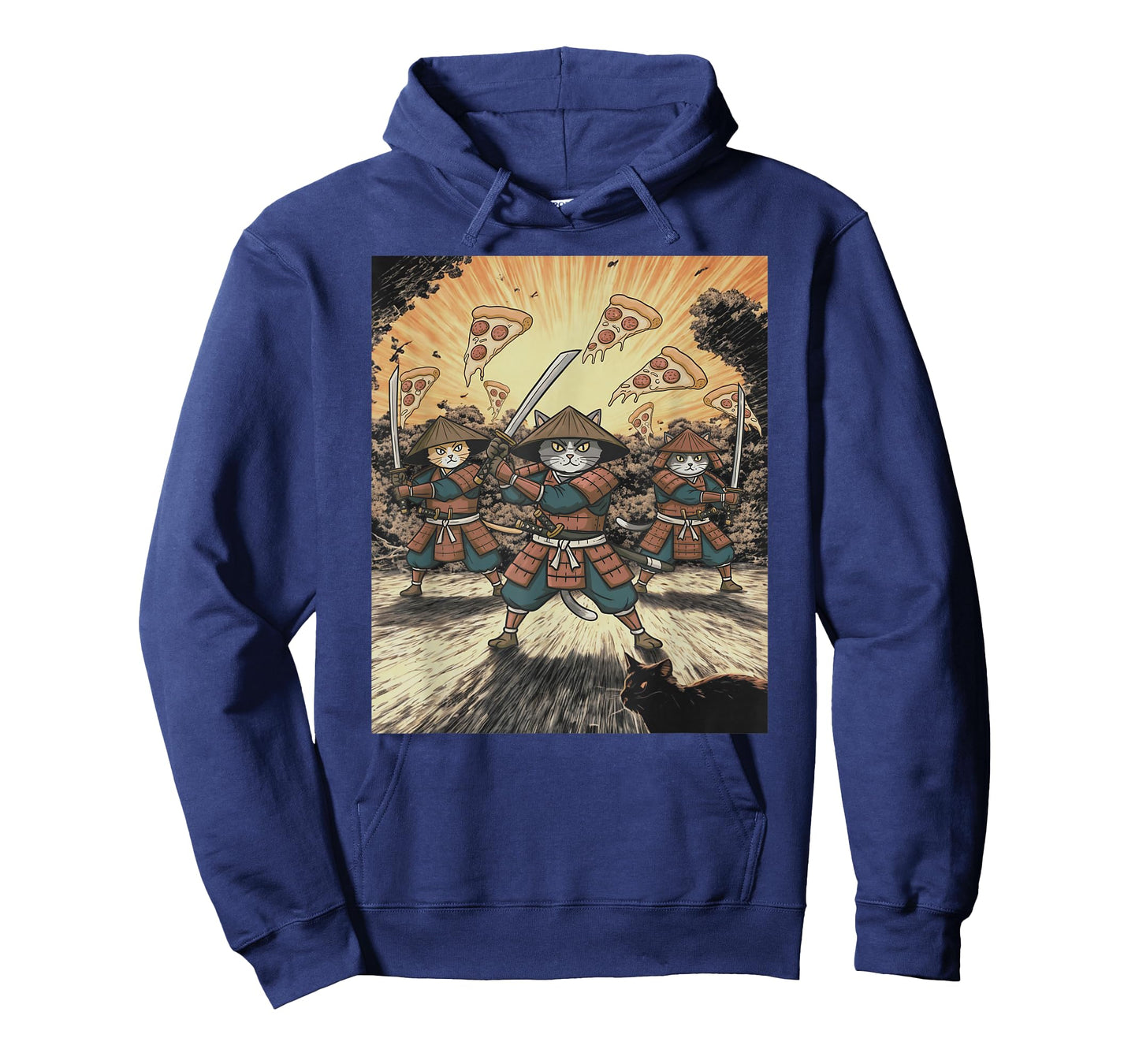 Pizza Battle Cat Graphic Funny Neko Warrior Anime Samurai T-Shirt