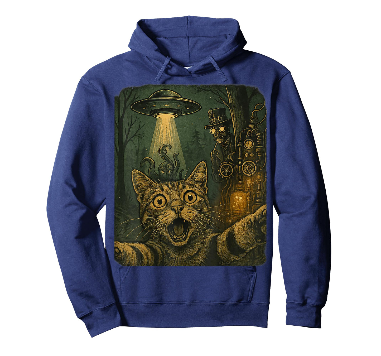 Cat Selfie UFO Steampunk Time Traveler Retro SciFi Victorian T-Shirt