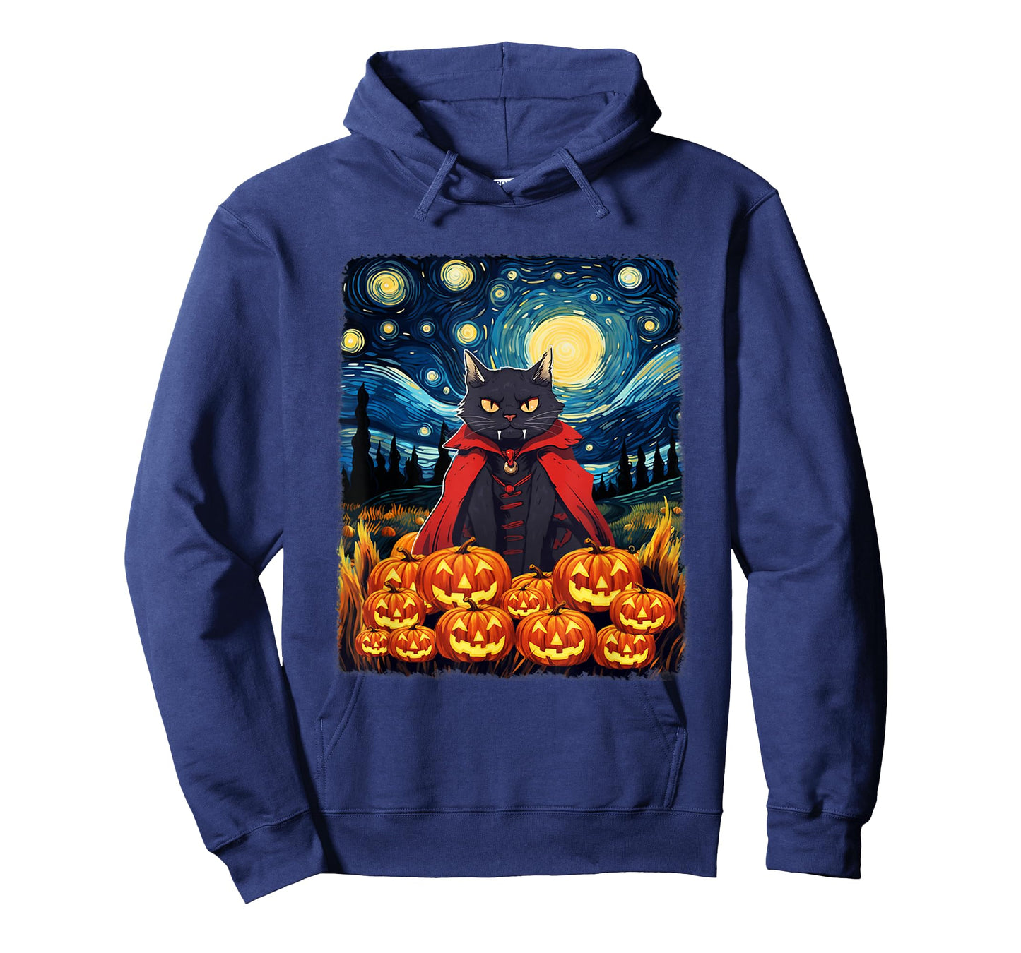 Dracula Cat Starry Night Van Gogh Retro Halloween Cat T-Shirt