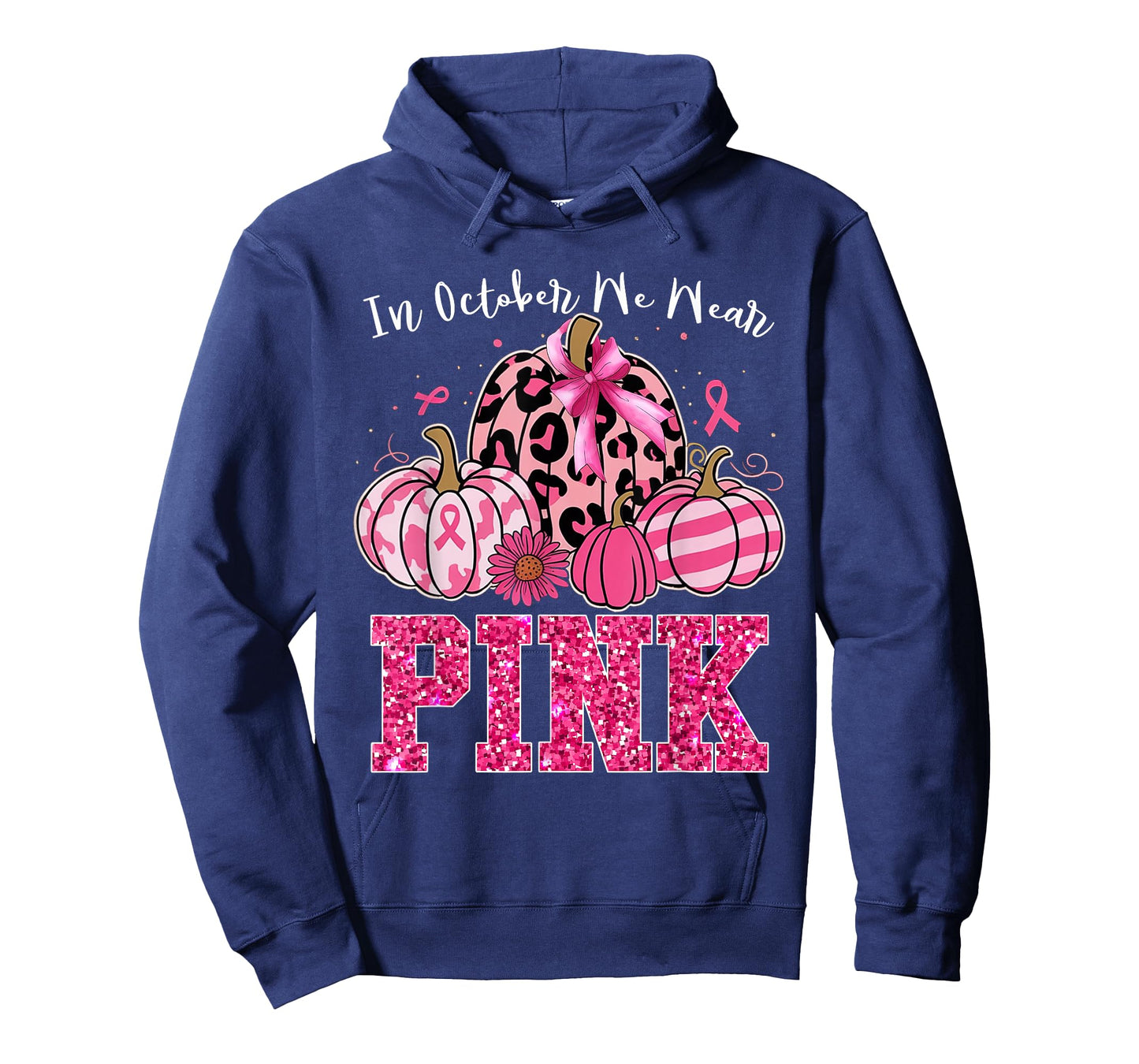 In October We Wear Pink Leopard Pumpkin Breast Cancer Gift T-Shirt