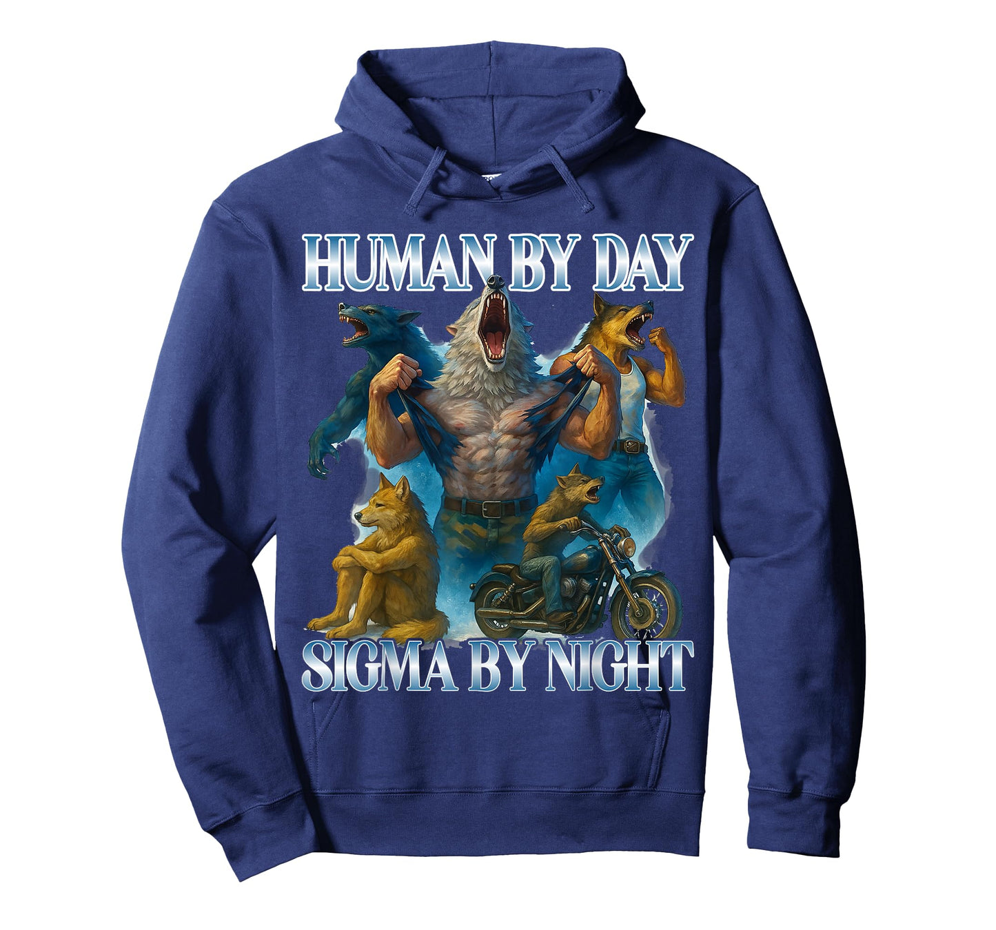 Human By Day Sigma By Night Funny Alpha Wolf Meme Men Women T-Shirt