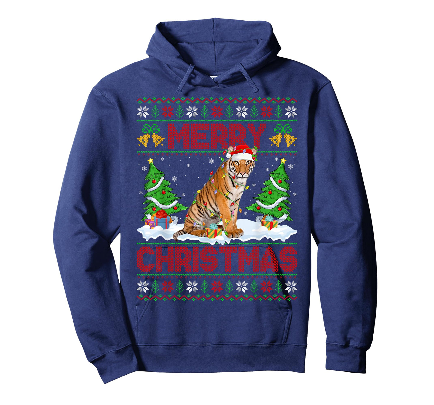 Tiger Ugly Xmas Sweater Funny Animal Lights Christmas T-Shirt