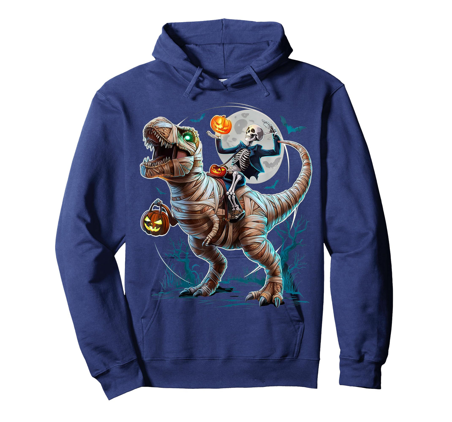 Skeleton Riding Mummy Pumpkin T Rex Dinosaur Funny Halloween T-Shirt