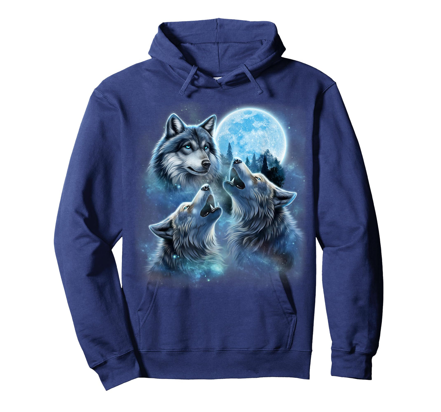Three Majestic Wolf Engulfed in Galaxy Clouds Under Icy Moon T-Shirt
