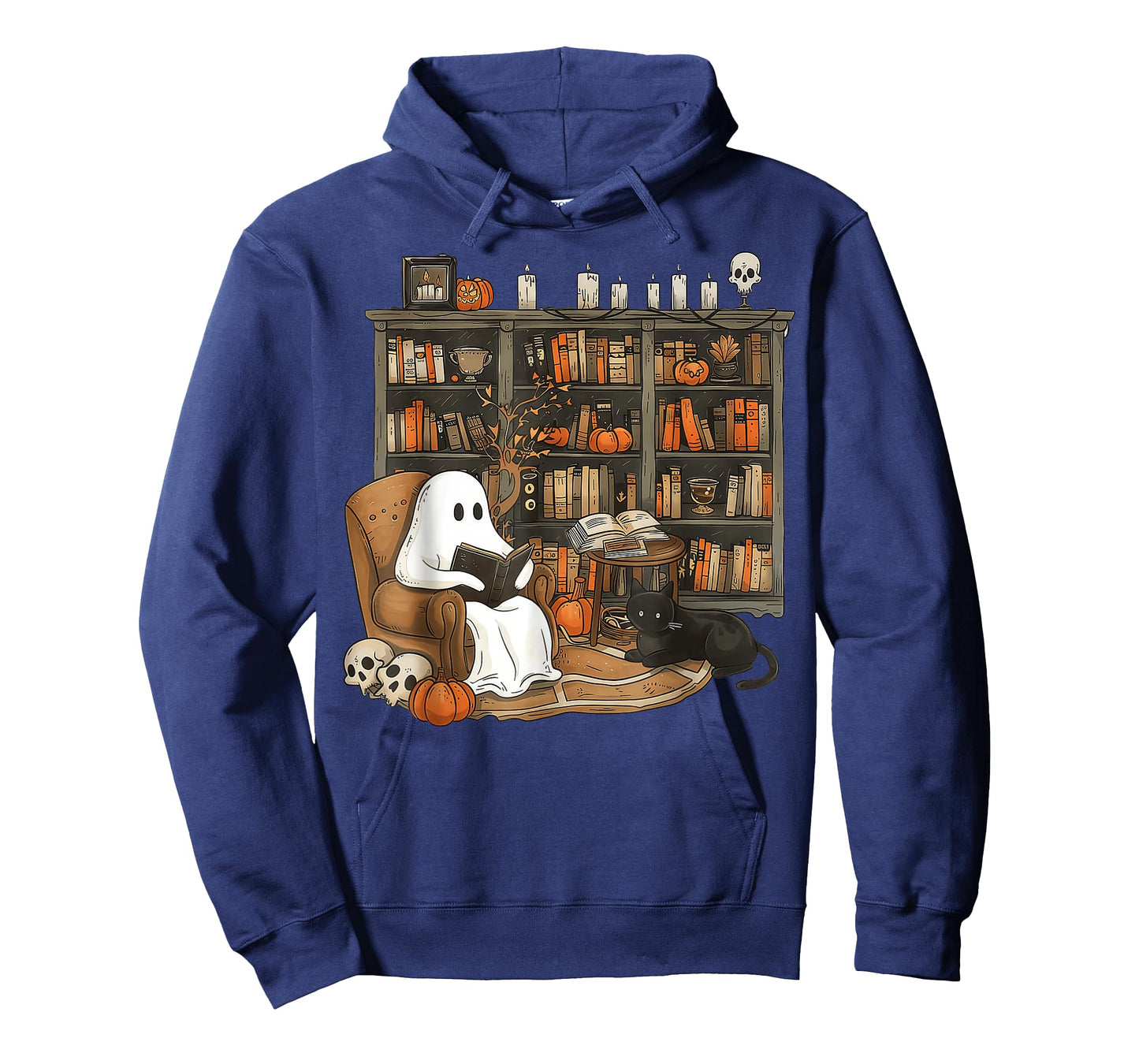 Retro Ghost Reading Books cat, Librarian Ghost Halloween T-Shirt