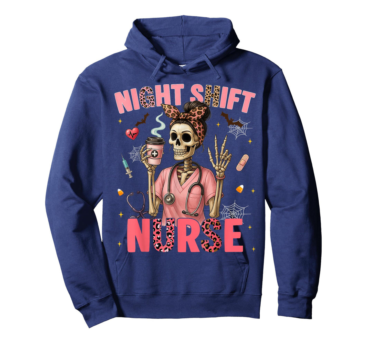 RN ICU Night Shift Nurse Skeleton Halloween Costumes Womens T-Shirt