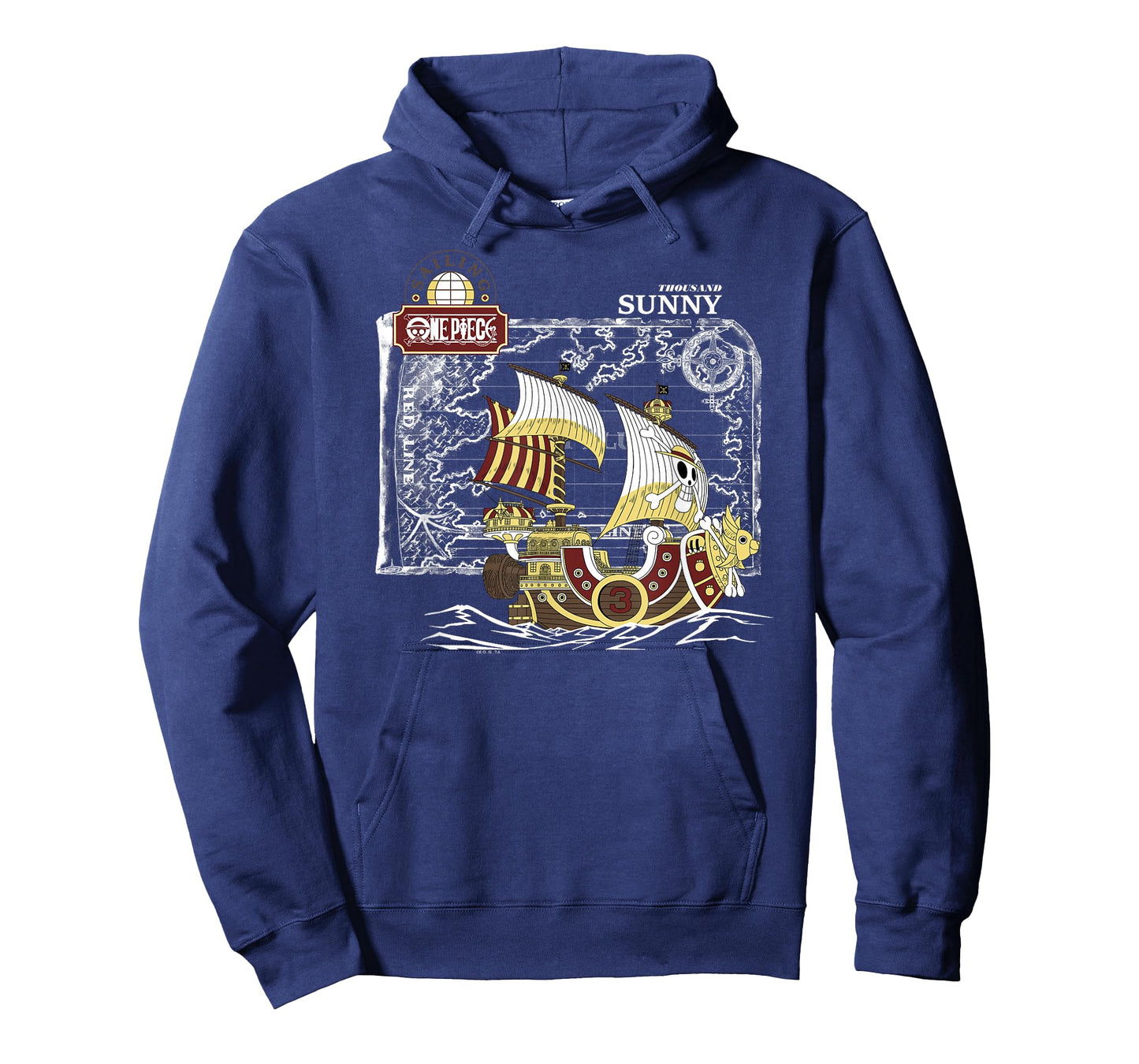 One Piece Anime Thousand Sunny Ship with Map and Logo T-Shirt