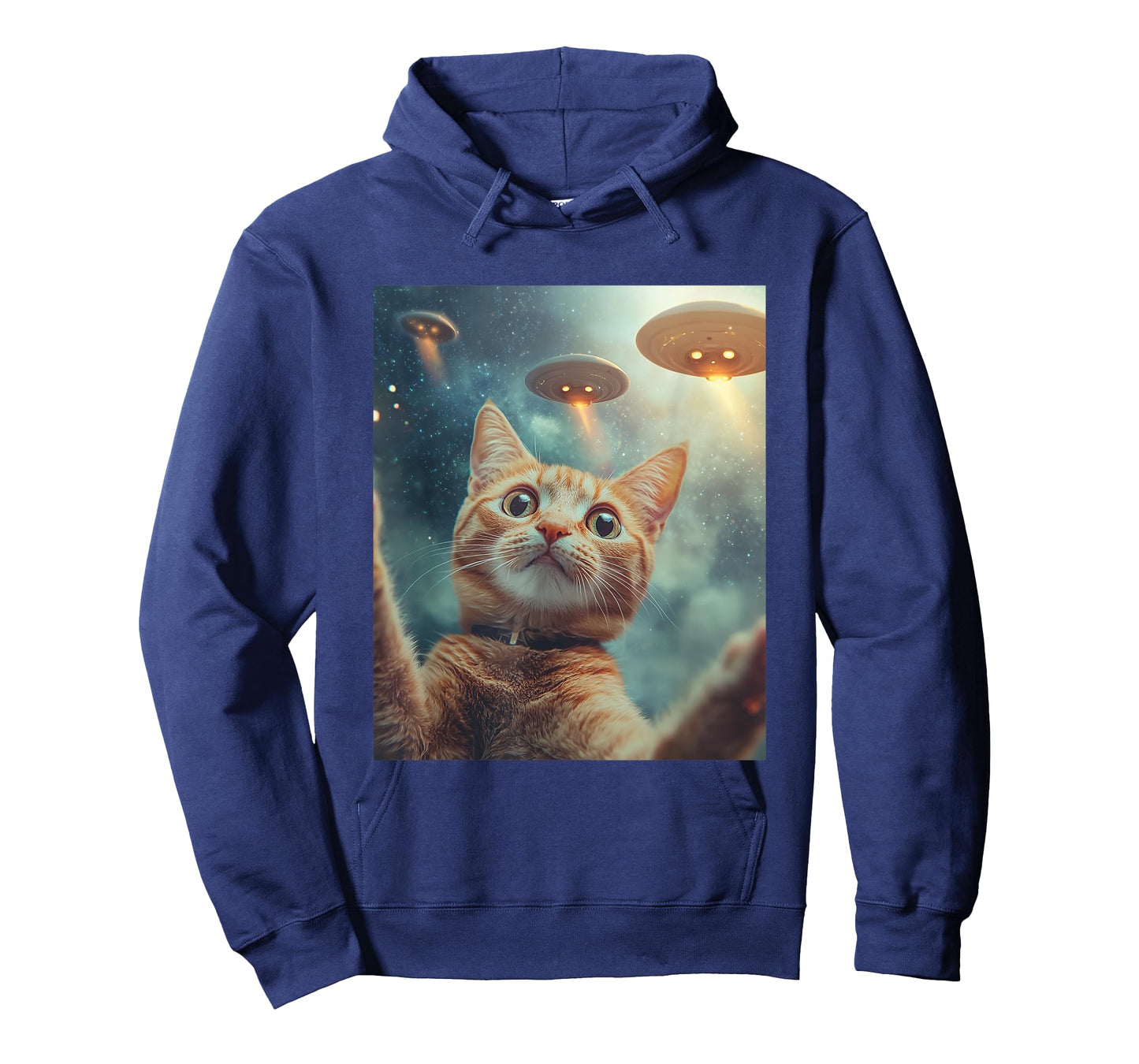 Cat Selfie with UFOs Aliens Kitten Funny Graphic T-Shirt for Men Women Kids