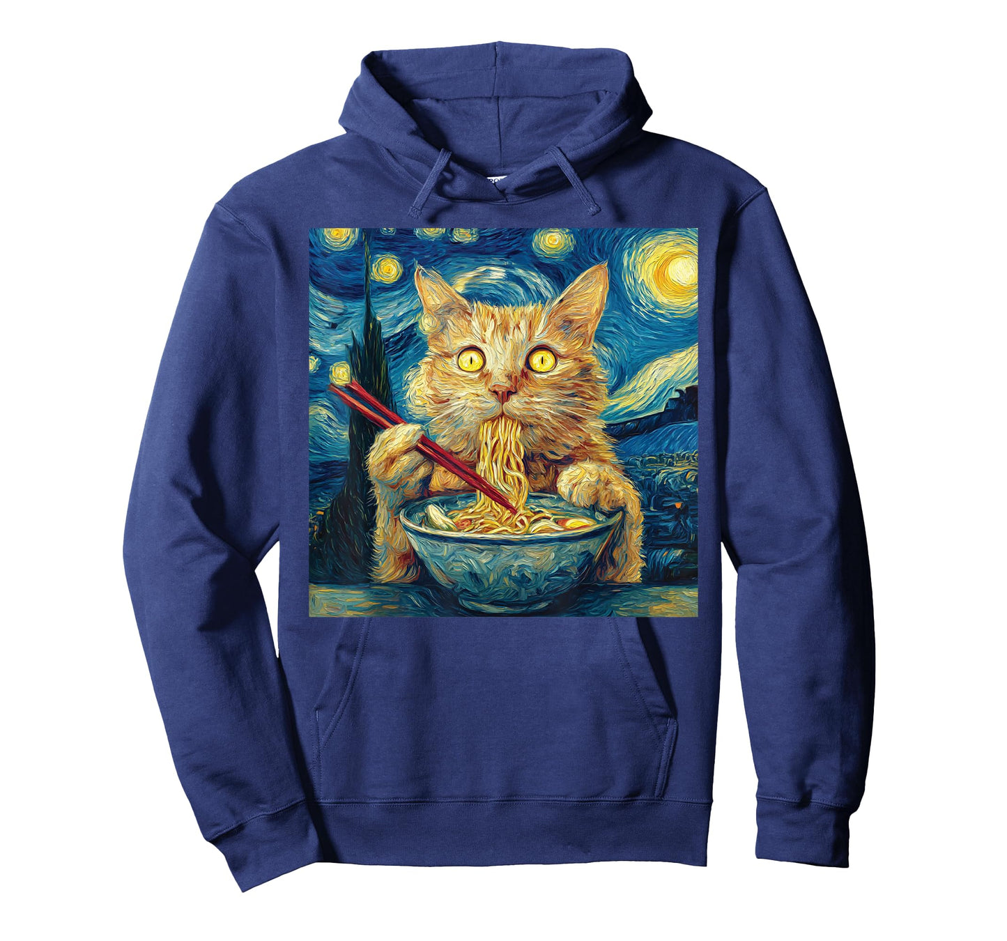 Cat Eating Ramen - Under Starry Sky Funny Noodle Cat Art T-Shirt