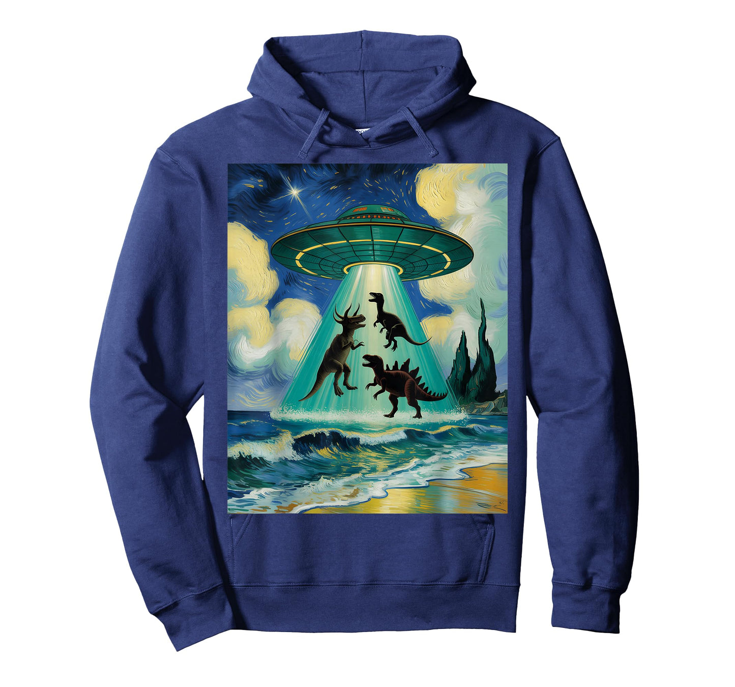 Starry Night Alien UFO Abduction Dinosaurs Van Gogh Art T-Shirt