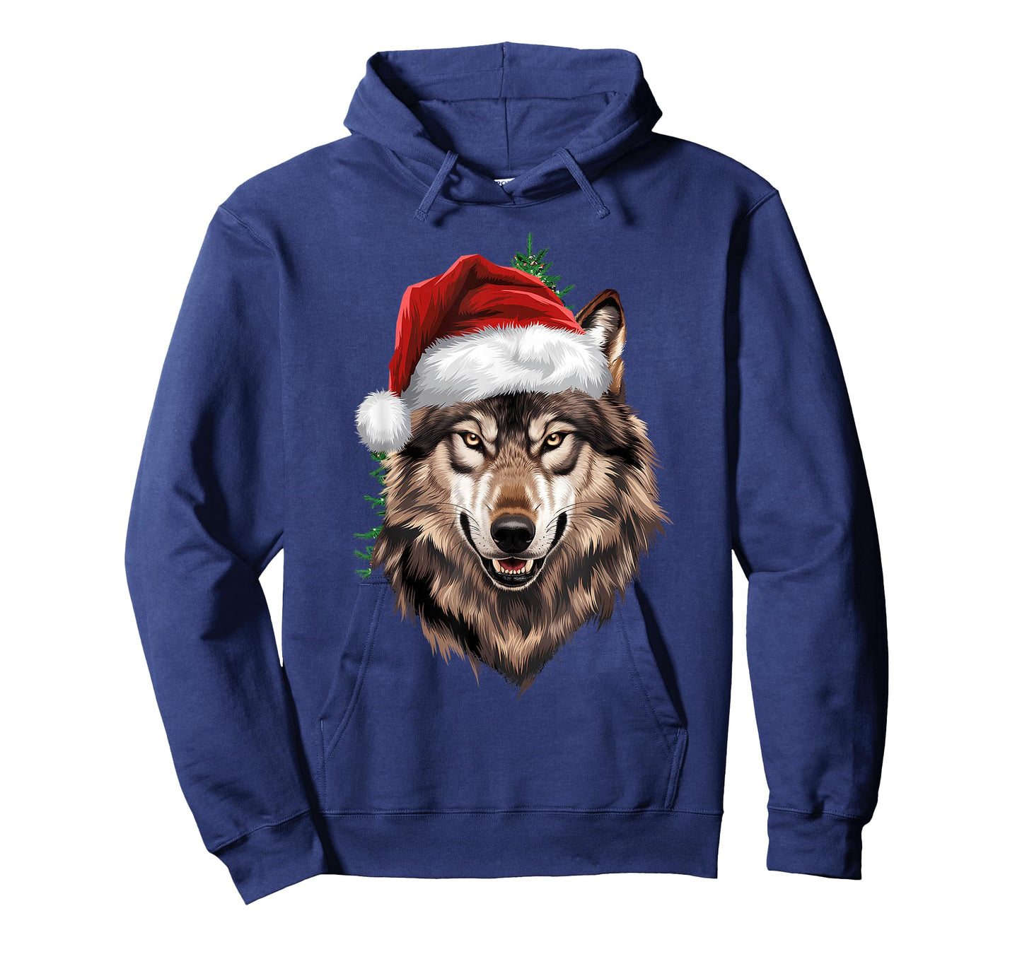 Wolf Christmas Funny Xmas tree Wearing Santa Hat T-Shirt