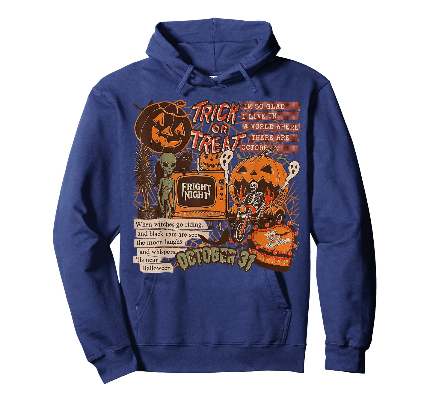 Fright Night Halloween Skeletons Aliens Pumpkins Black Cats T-Shirt