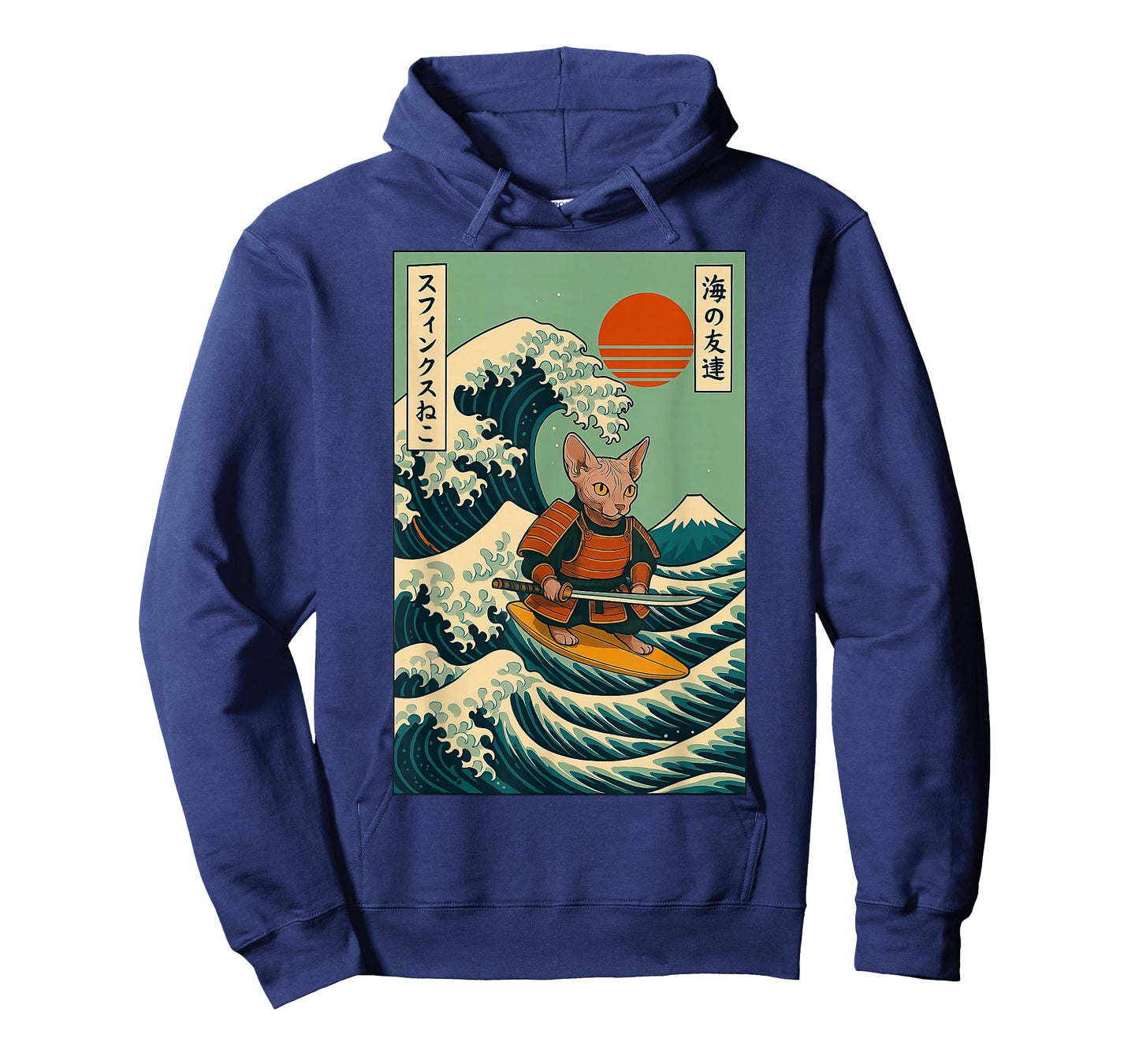 Sphynx Cat Samurai Surfing Japanese Wave T-Shirt