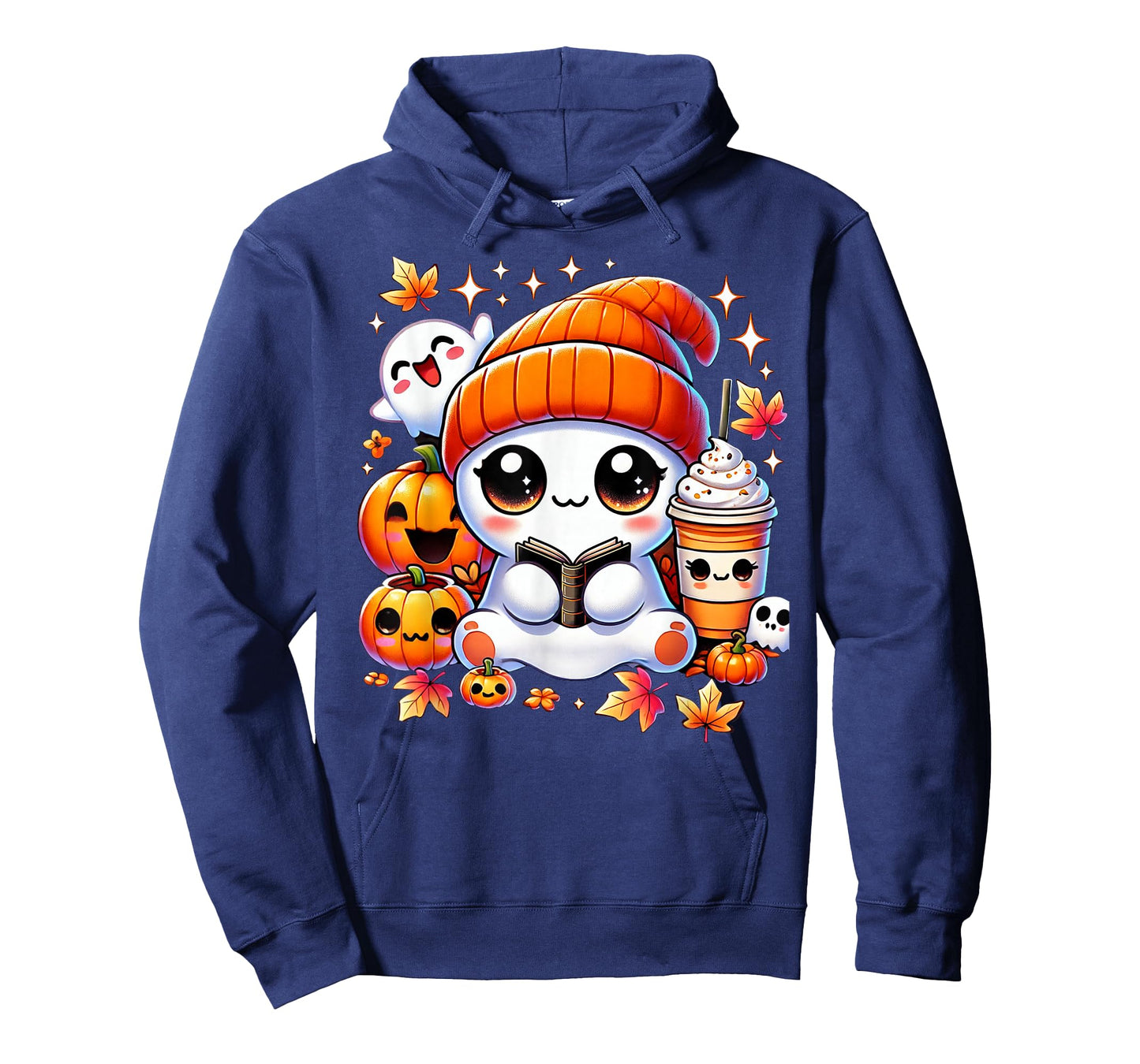 Cute Ghost Reading Book Pumpkins Fall Chocolate Halloween T-Shirt