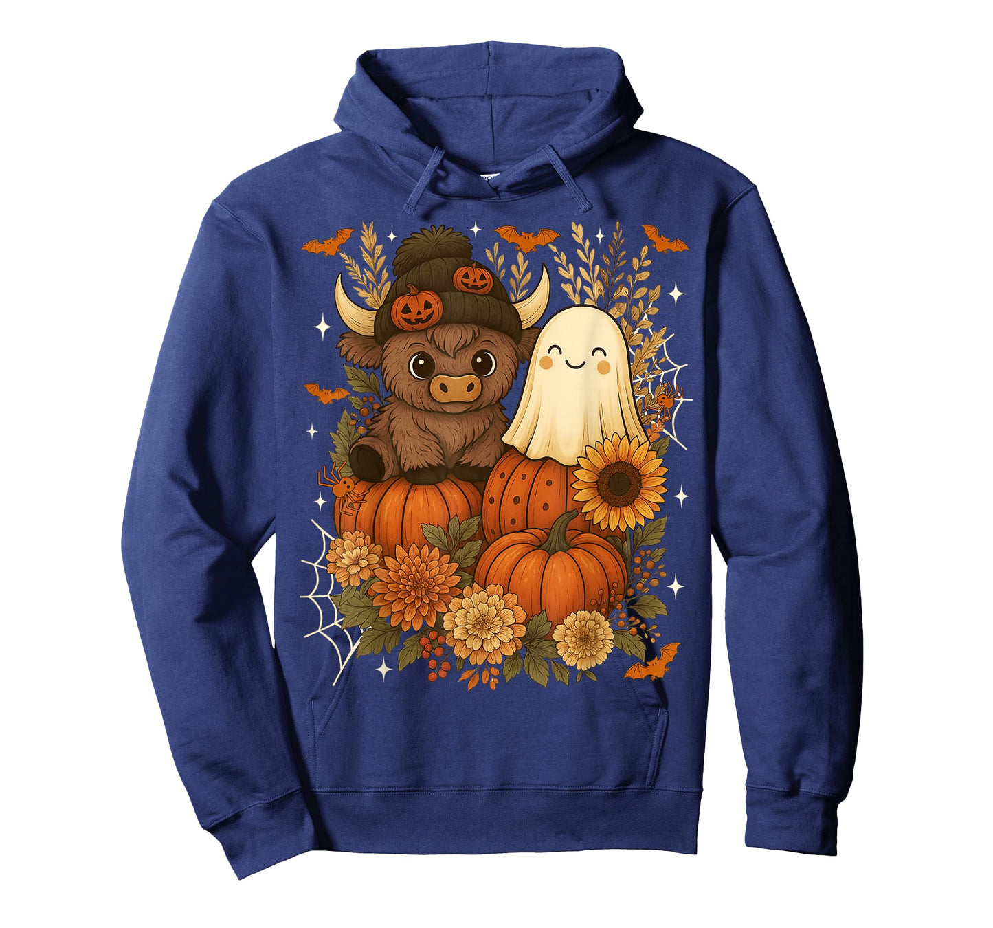 Retro Cute Fall Highland Cow Ghost Pumpkin Spooky Halloween T-Shirt