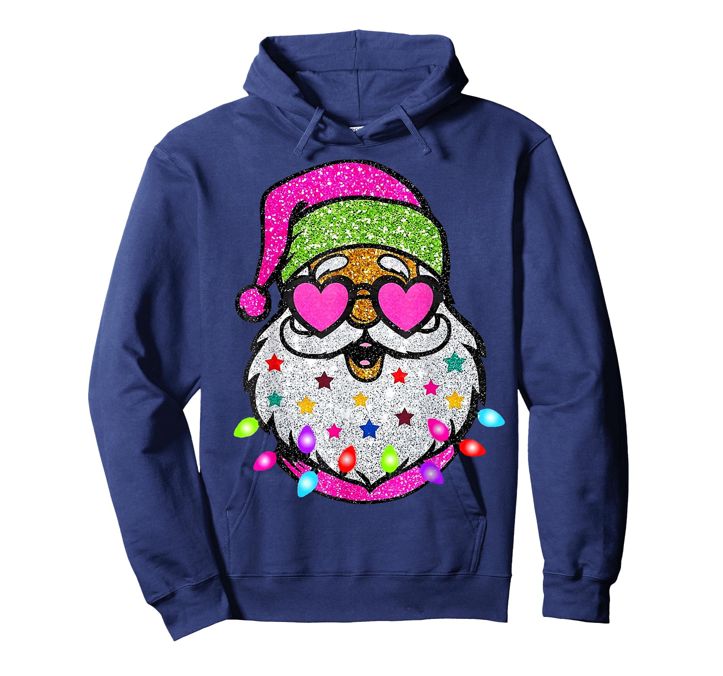Cute Santa With Sunglasses Christmas Lights Pink Santa T-Shirt