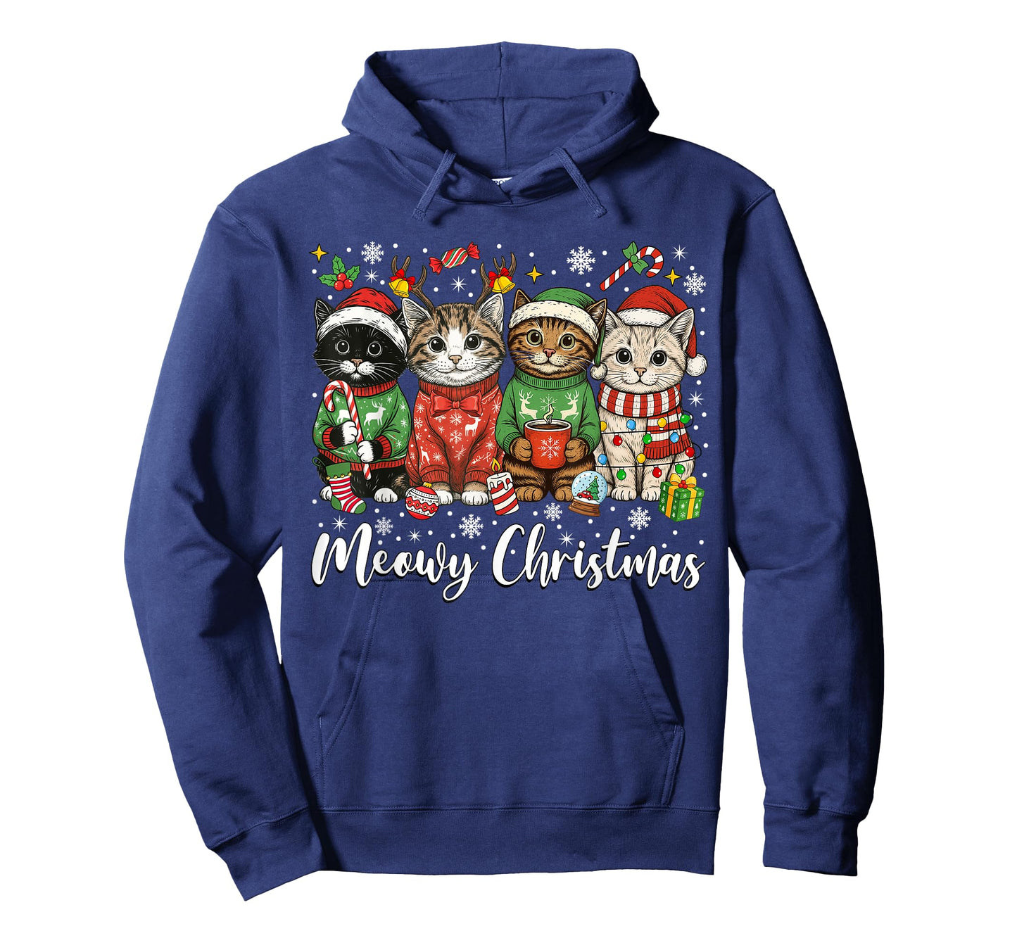 Cute Cats Meowy Christmas Light Santa Hat Merry Catmas Xmas T-Shirt