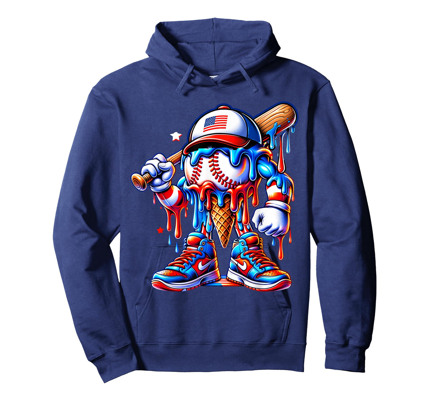 4th of July Red White and Blue Baseball Ice Cream Drip Boys T-Shirt