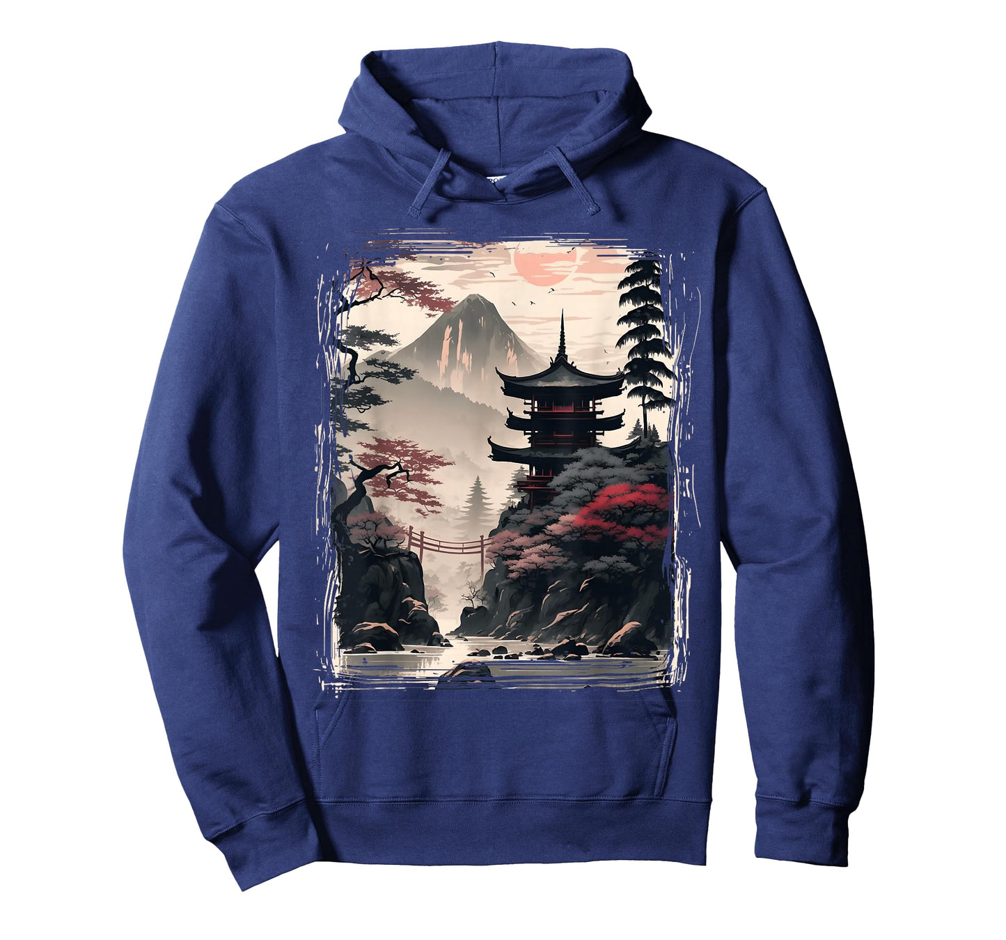 Vintage Japanese Flower Tee Mountain View Landscape Graphic T-Shirt