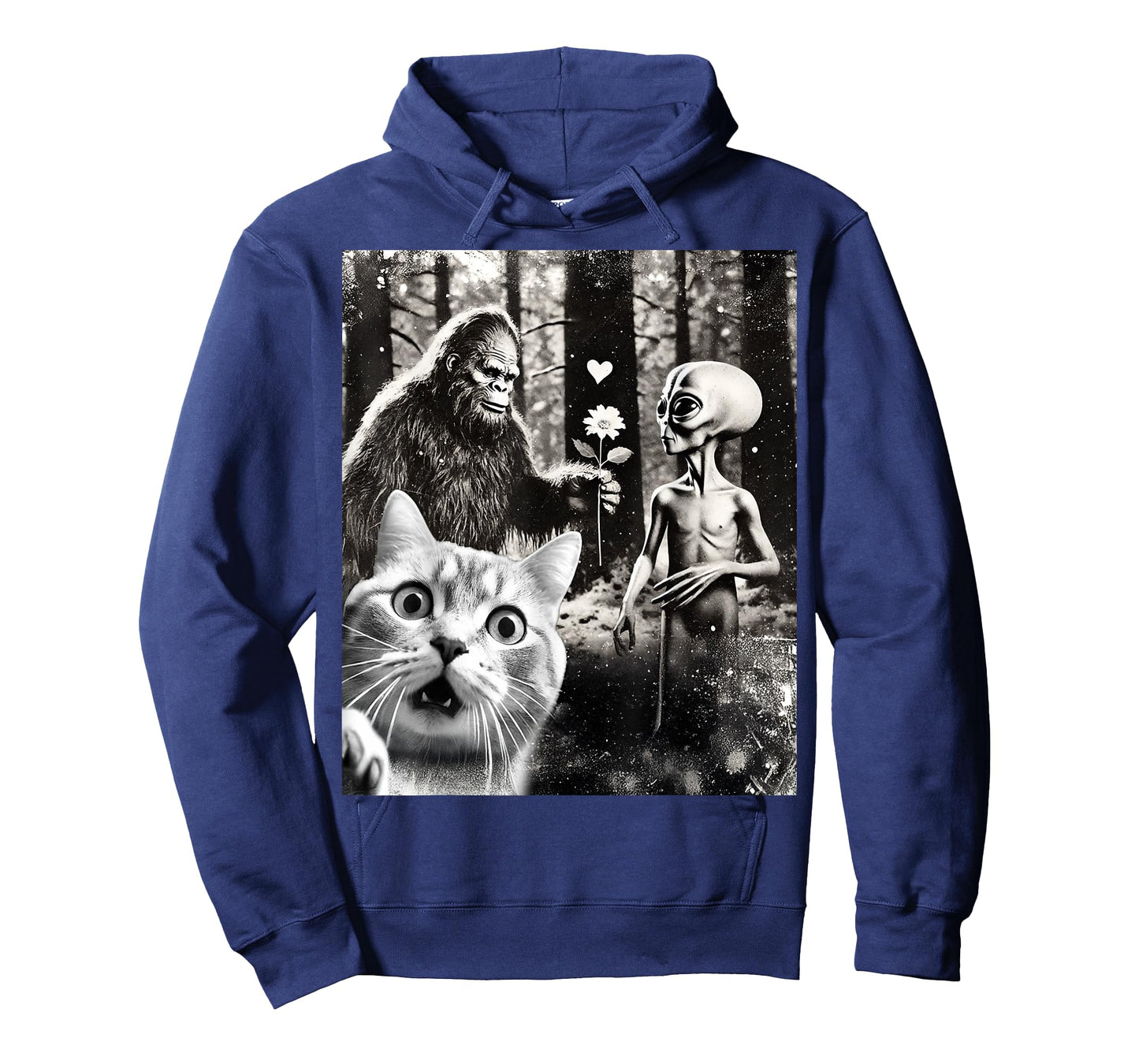 Funny Cat Selfie with Romantic Bigfoot in Love with Alien T-Shirt