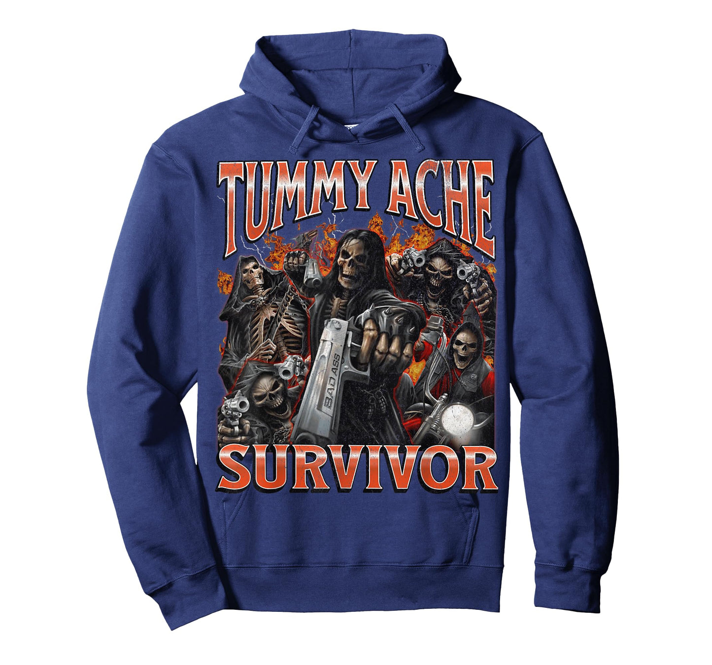 Tummy Ache Survivor Funny Hard Skeleton Meme Bootleg Graphic T-Shirt