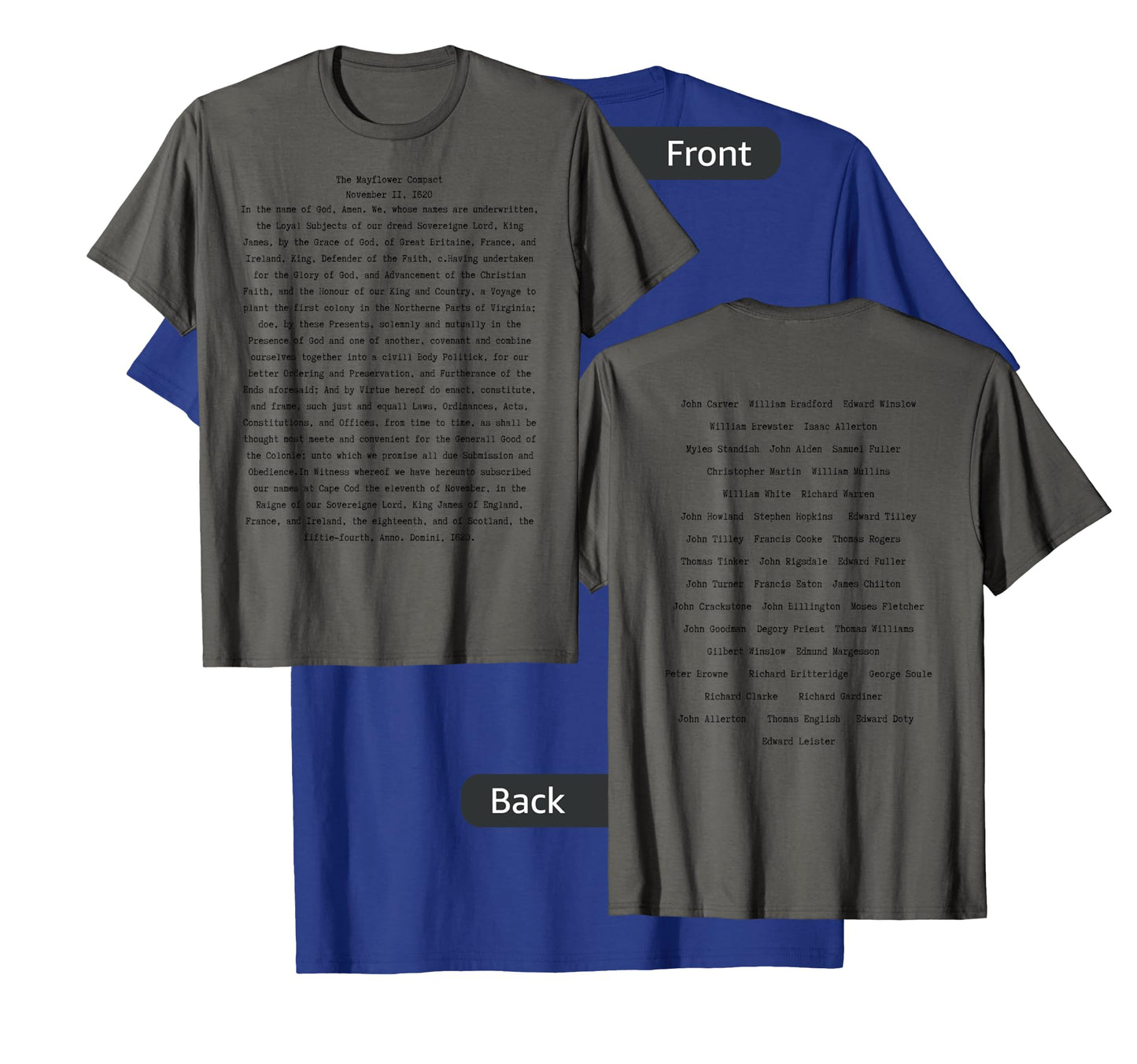 Mayflower Compact Signatures Thanksgiving Holiday History T-Shirt