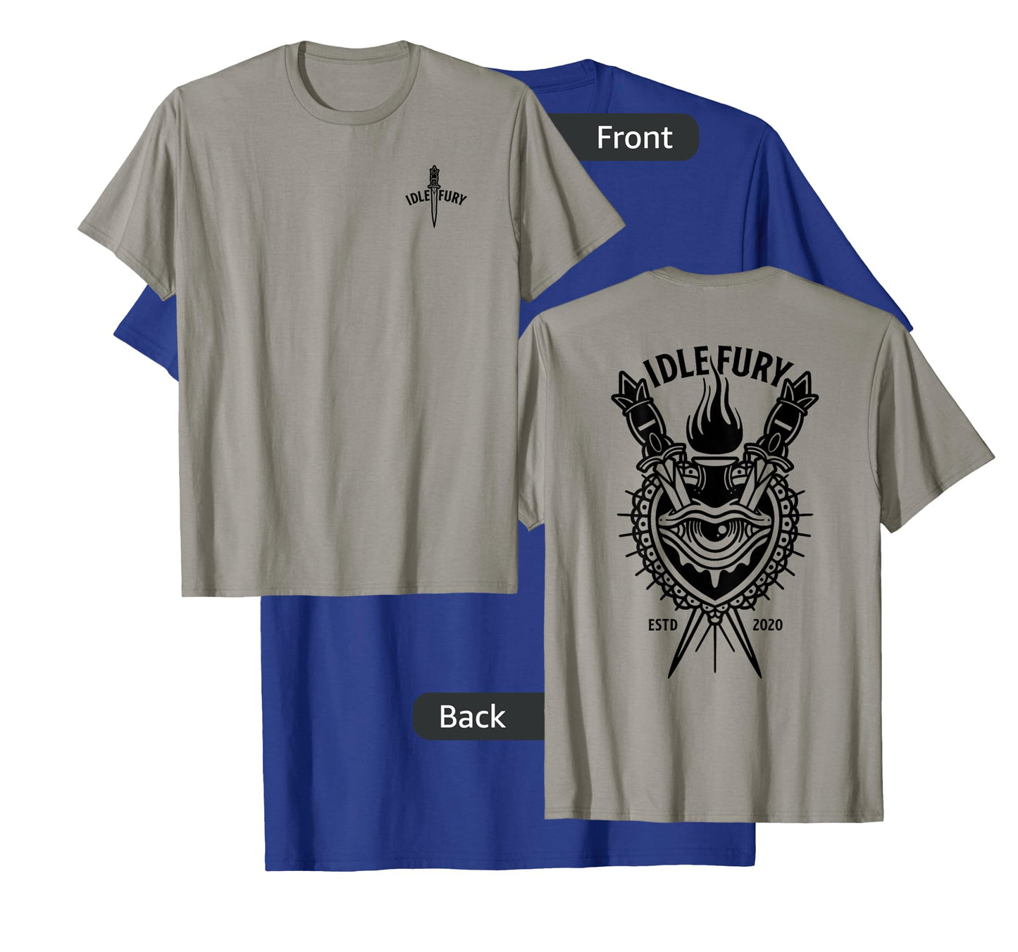 VIEW BACK PRINT Idle Fury Sacred Heart Swords Daggers Tattoo T-Shirt