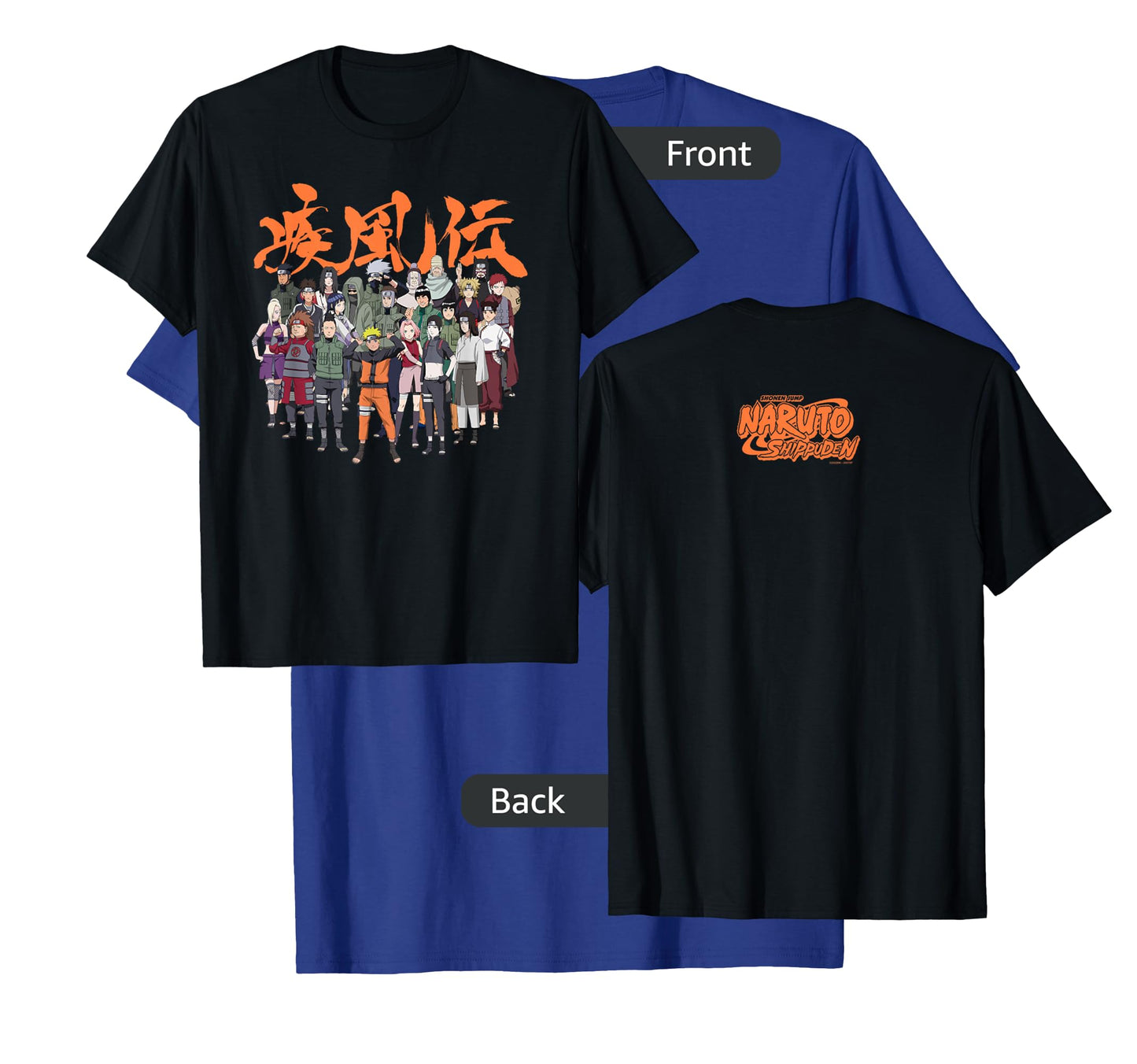 Naruto Shippuden Cast Group with Logo Front and Back Anime T-Shirt