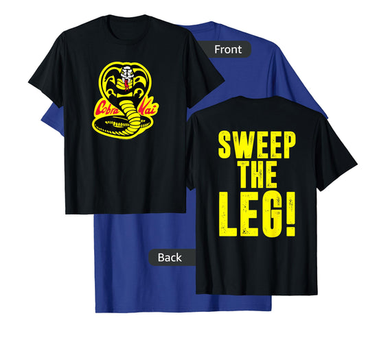 Cobra Kai Front and Back Sweep The Leg and Cobra Logo Show T-Shirt
