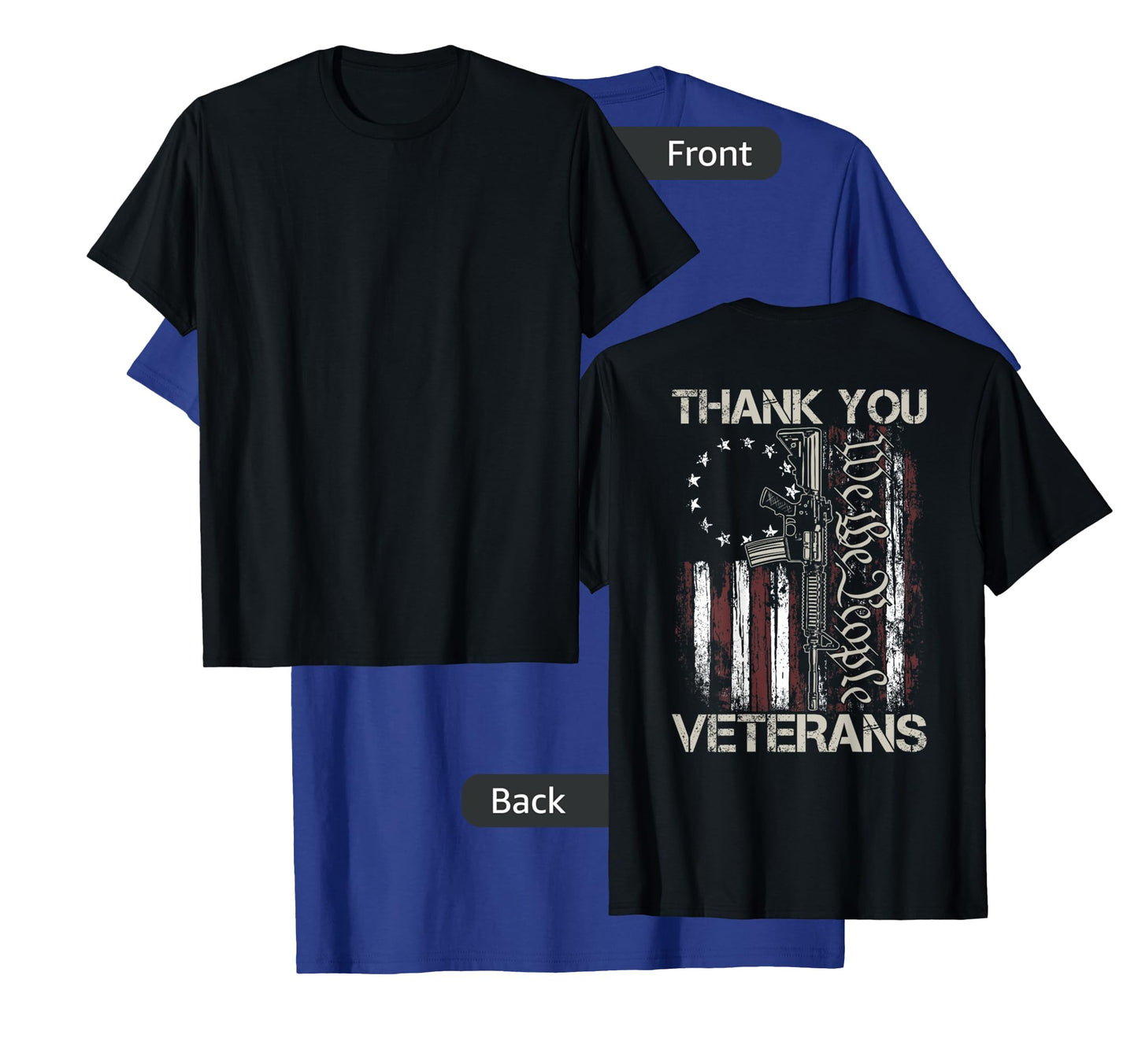 USA Veteran Gun American Flag Thank You Veterans (on back) Women Men T-Shirt