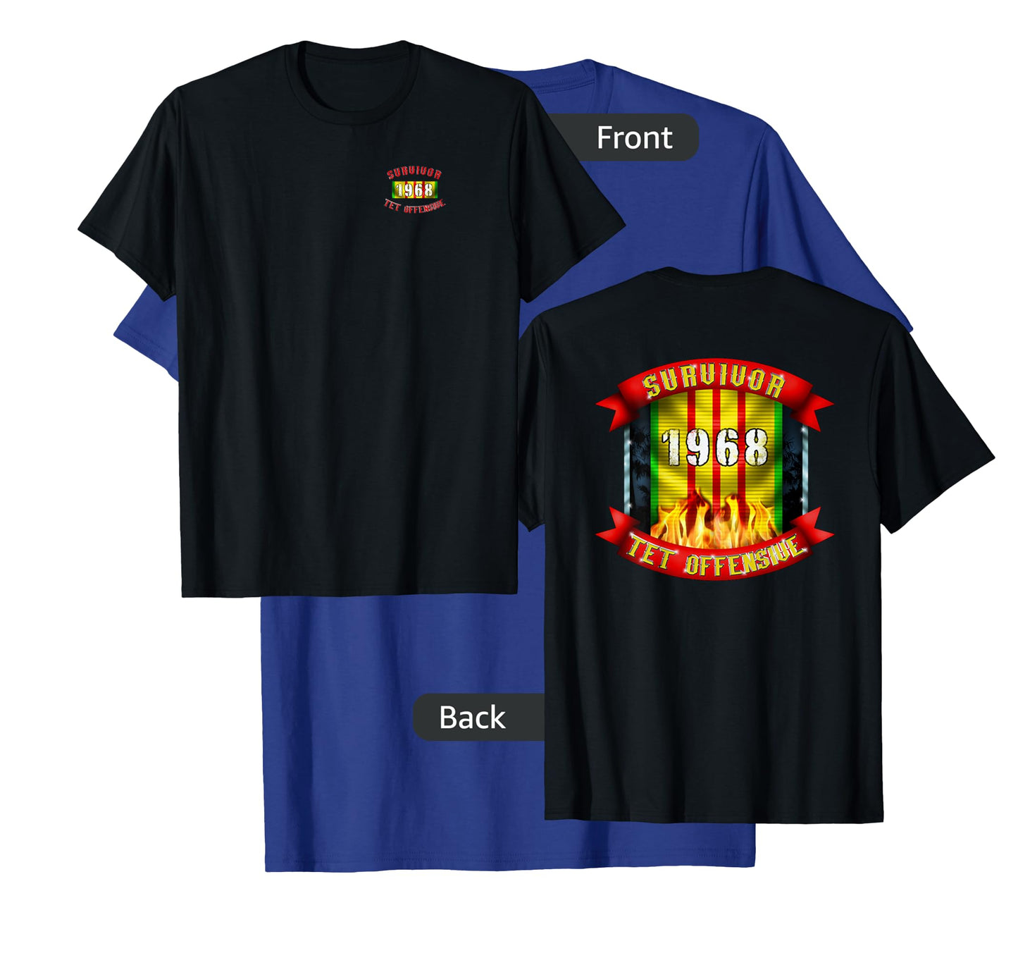 Patriot Issue 1968 TET Offensive Survivor Unisex-Adults Black Classic Fit Short Sleeve Collarless Crew Neck T-Shirt