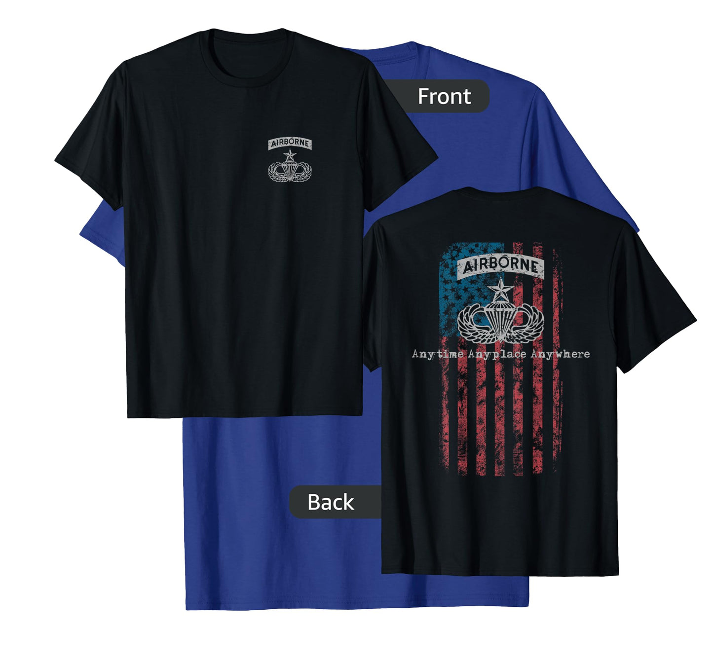 Gray Airborne Senior Parachutist Badge with Flag T-Shirt