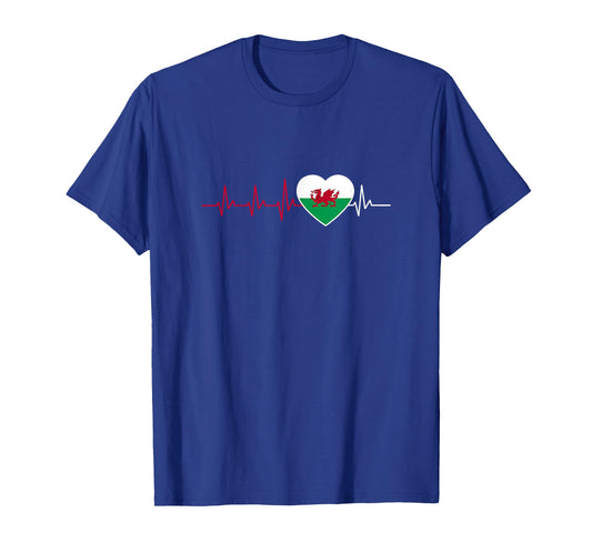 Welsh Flag Heartbeat Wales Baner Cymru Taffy Welshman T-Shirt
