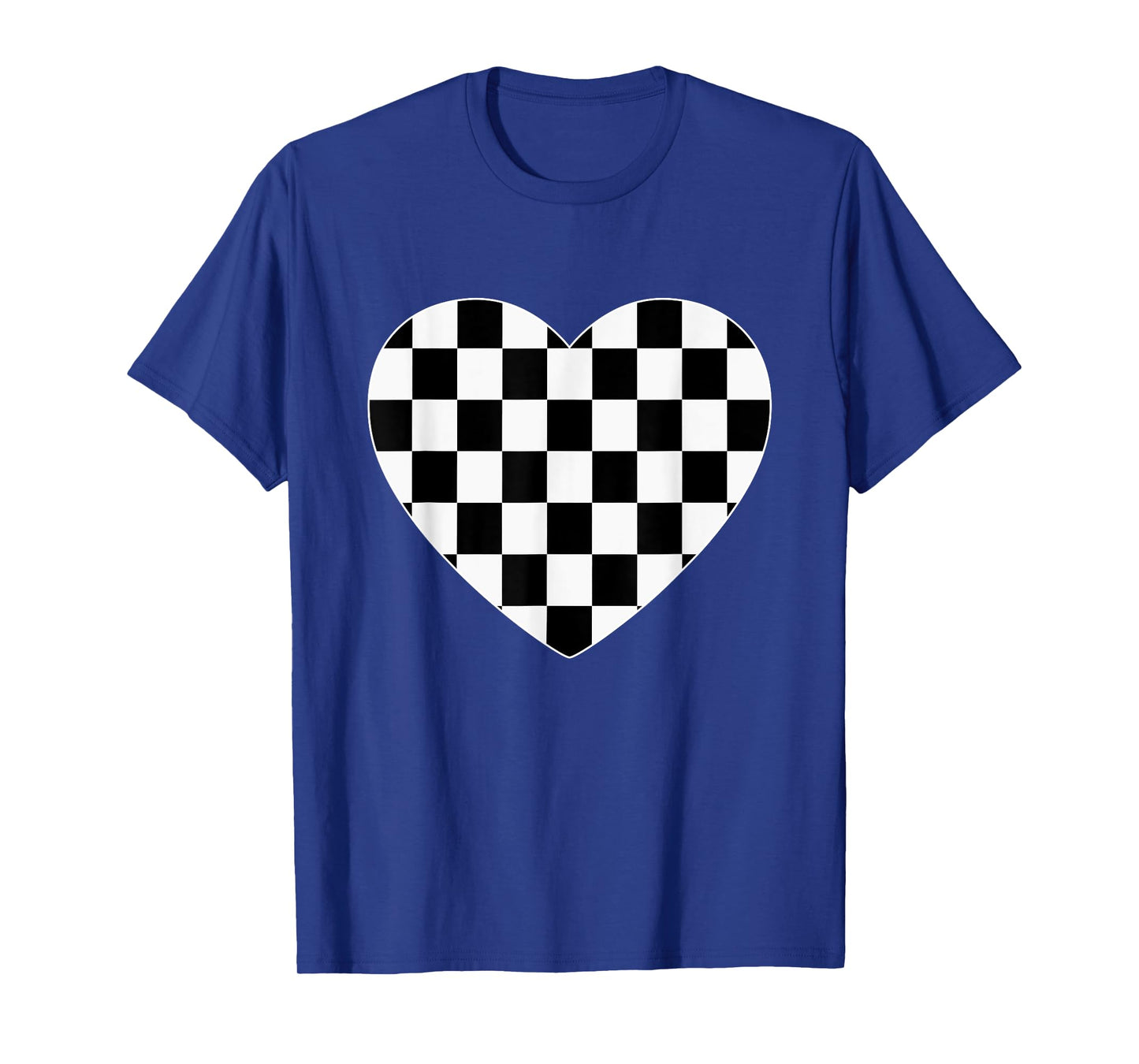 Checkered Love Heart Black White Cute Chess Game Women Men T-Shirt