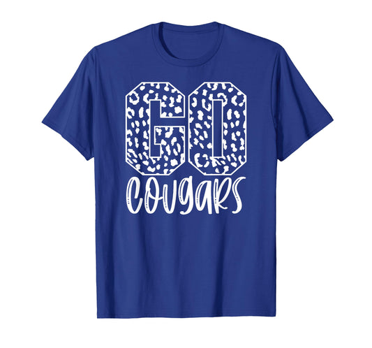 Cougars Team Mascot School Spirit Game Night Leopard Print T-Shirt