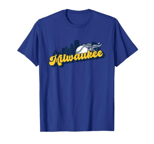 Milwaukee Baseball Vintage City Skyline Retro Baseball Lover T-Shirt