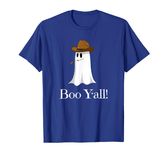 Boo Y'all! Funny Saying - Cowboy Hat Ghost Graphic Halloween T-Shirt