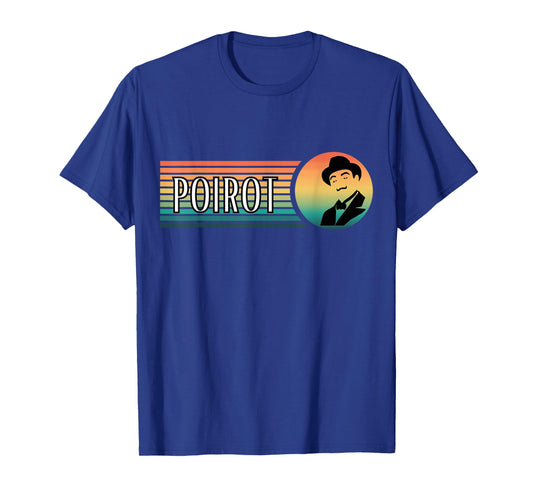 Reading Books Art Poirot Name with Hat Mustache Vintage Black T-Shirt