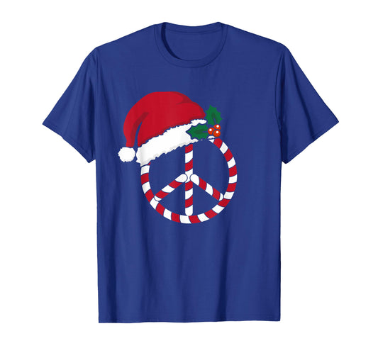 Candy Cane Peace Sign Merry Christmas Symbol Santa Hat Cute T-Shirt