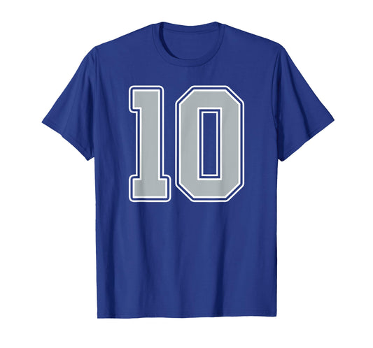 Silver Black White Number 10 Jersey Player Uniform #10 T-Shirt