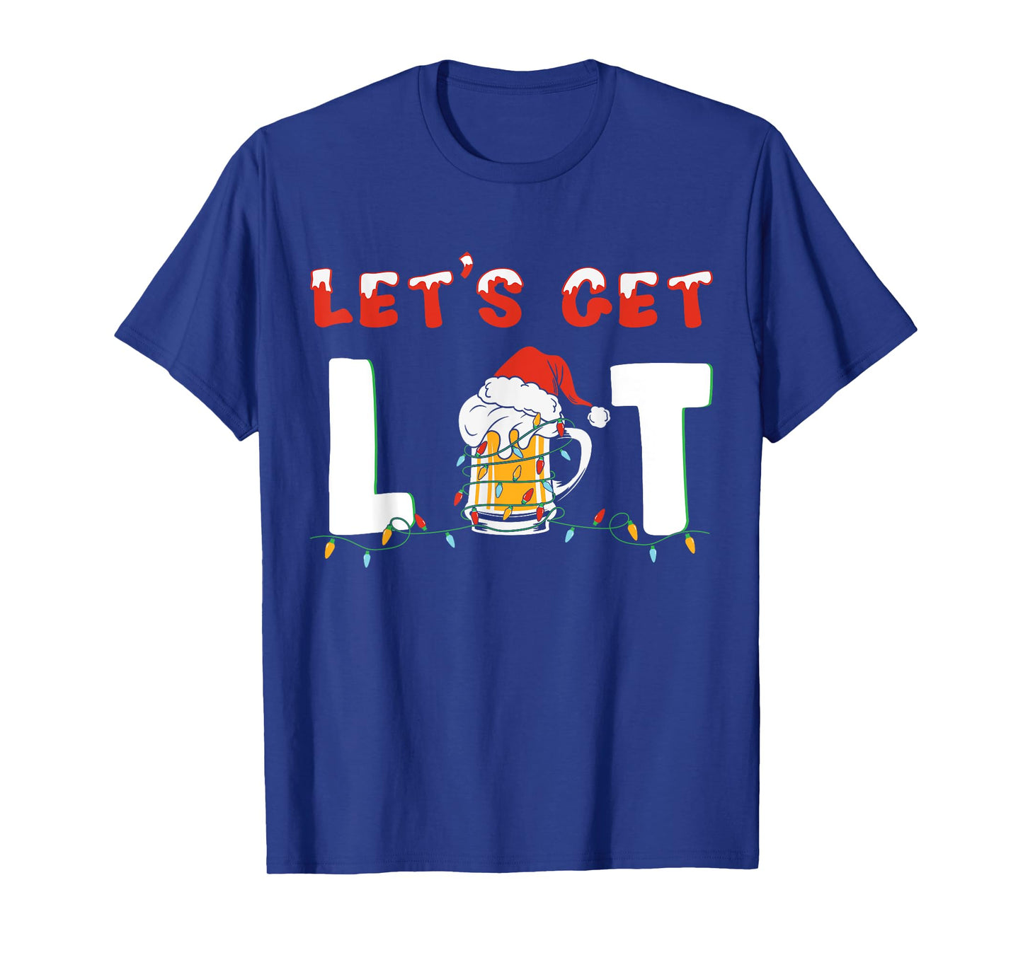 Let's Get Lit Drinking Beer Santa Hat Christmas Lights T-Shirt