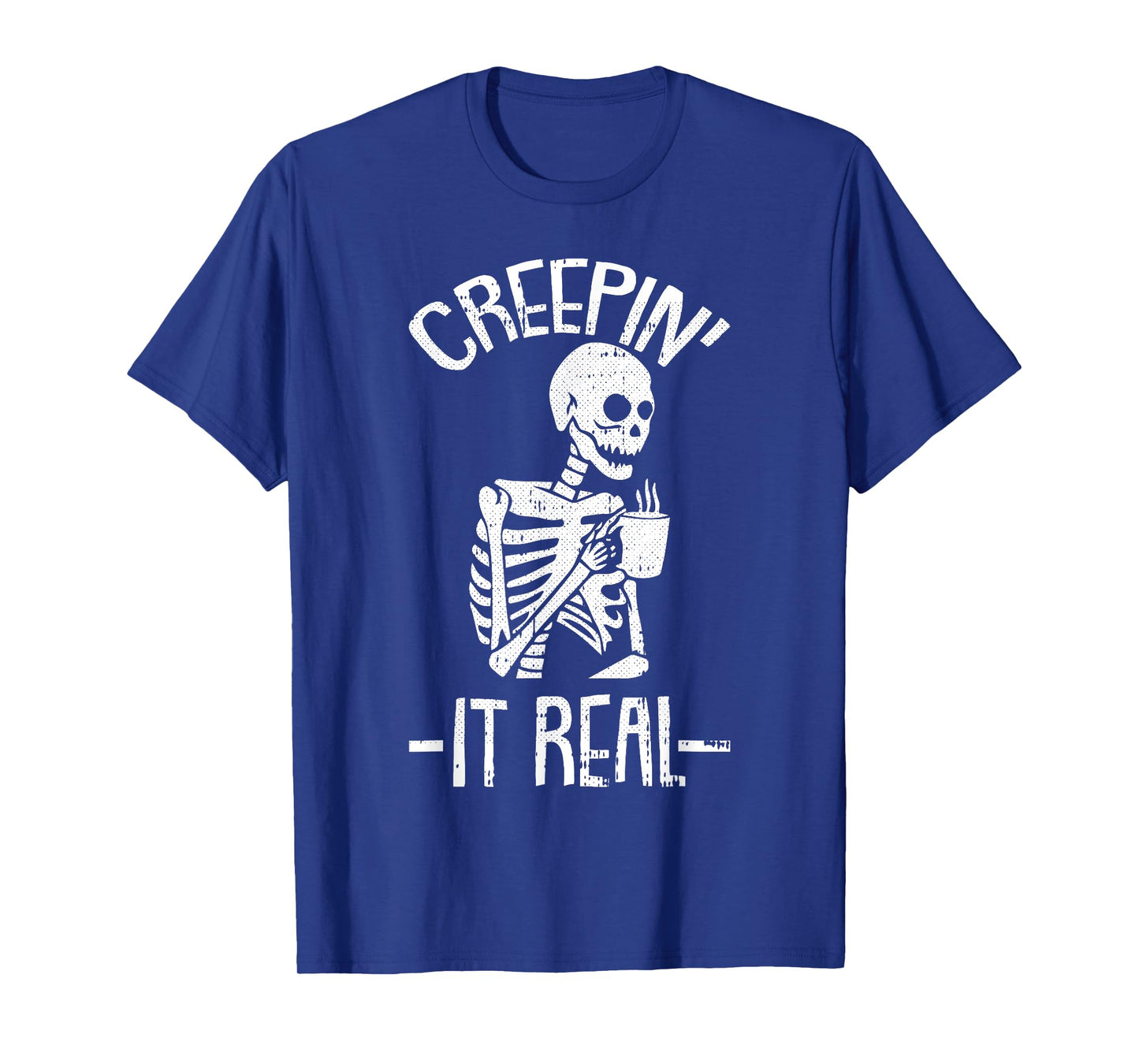 Creepin It Real Lazy Halloween Costume Funny Skeleton Skull T-Shirt