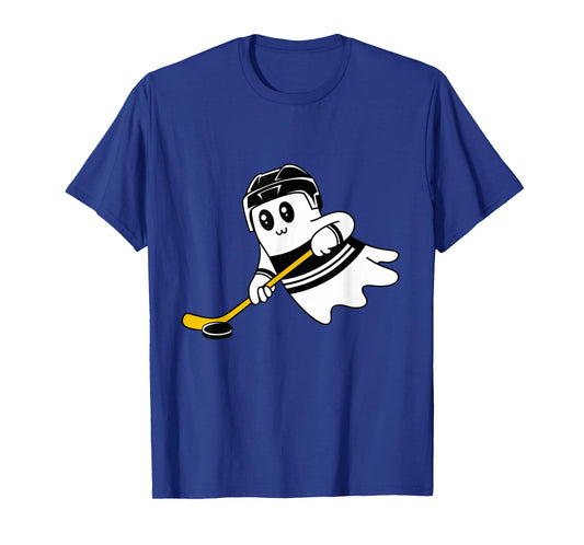 Ghost Playing Ice Hockey Halloween Costume Sports Men Boys T-Shirt