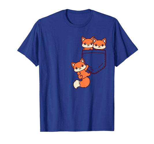 For Fox Lovers Cute Kawaii Baby Fox In Pocket T-Shirt