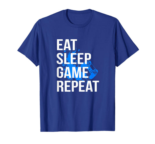 Gamer T-Shirt Eat Sleep Game Repeat Men Women Kids Tee T-Shirt