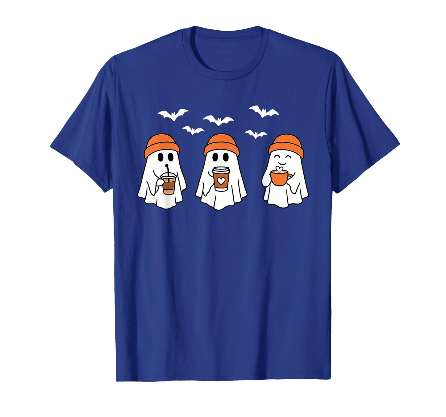 Cute Ghost Drinking Coffee Halloween Ghost Ice Coffee Men T-Shirt